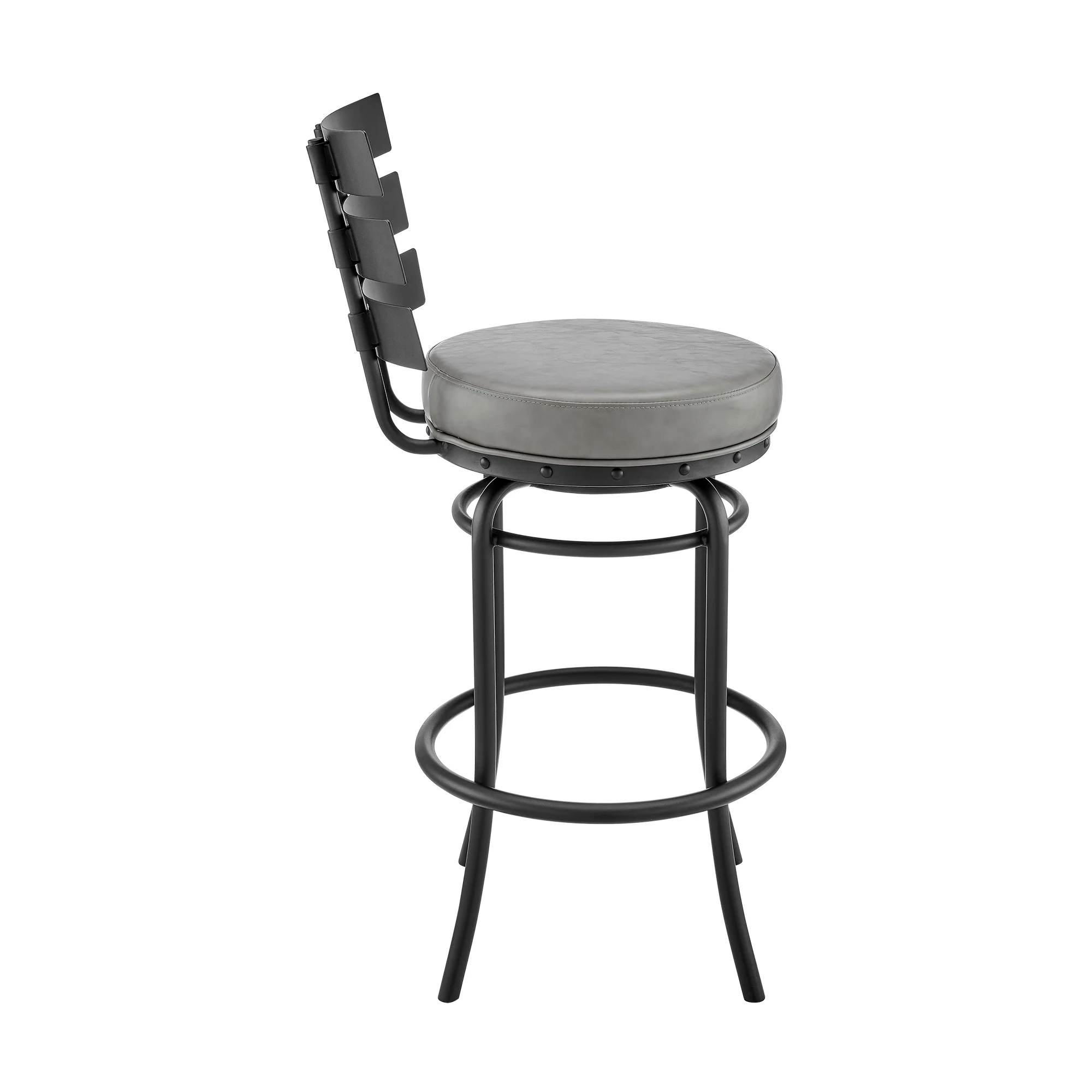 Natya Swivel Counter or Bar Stool in Black Finish with Grey Faux Leather By Armen Living - Image 4