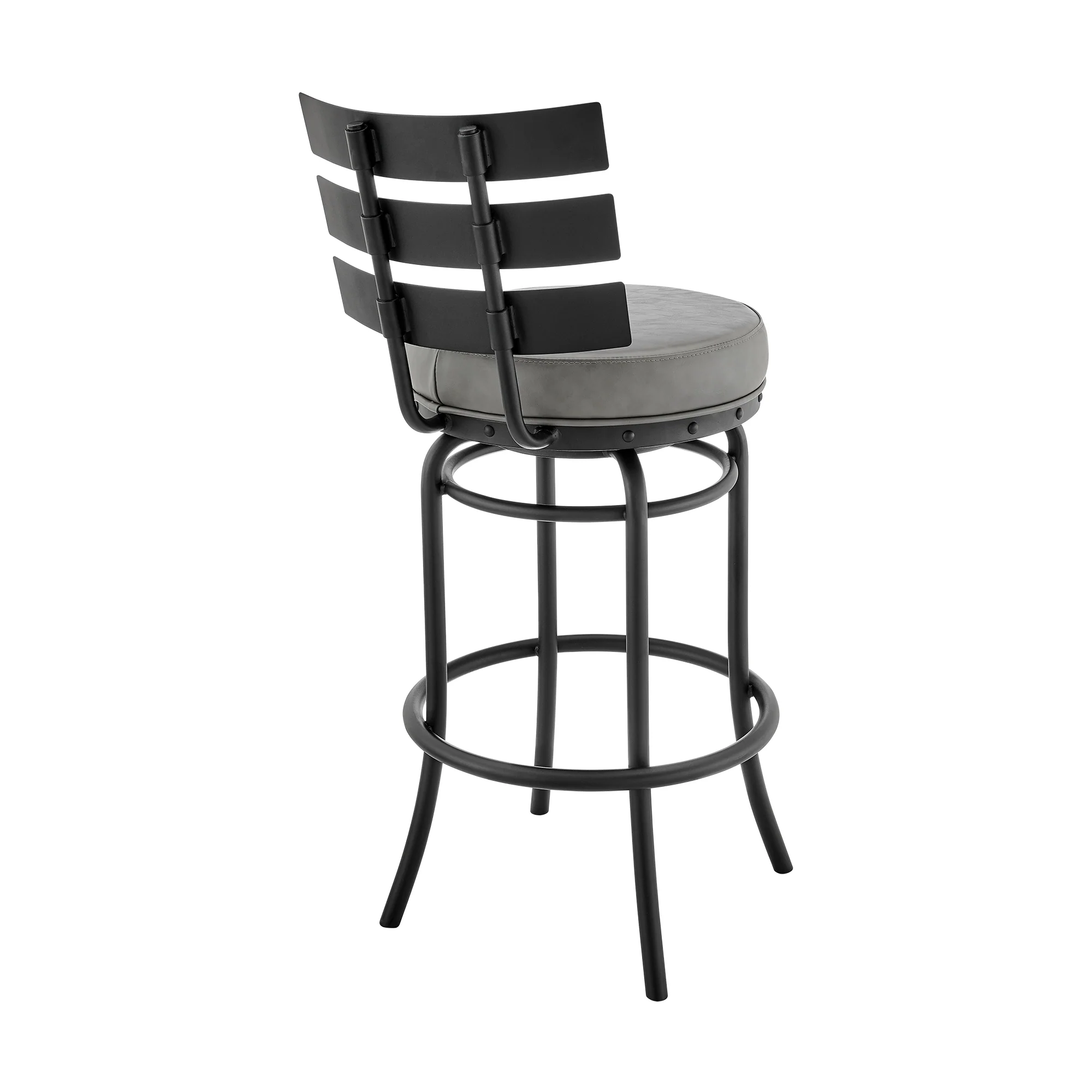 Natya Swivel Counter or Bar Stool in Black Finish with Grey Faux Leather By Armen Living - Image 5