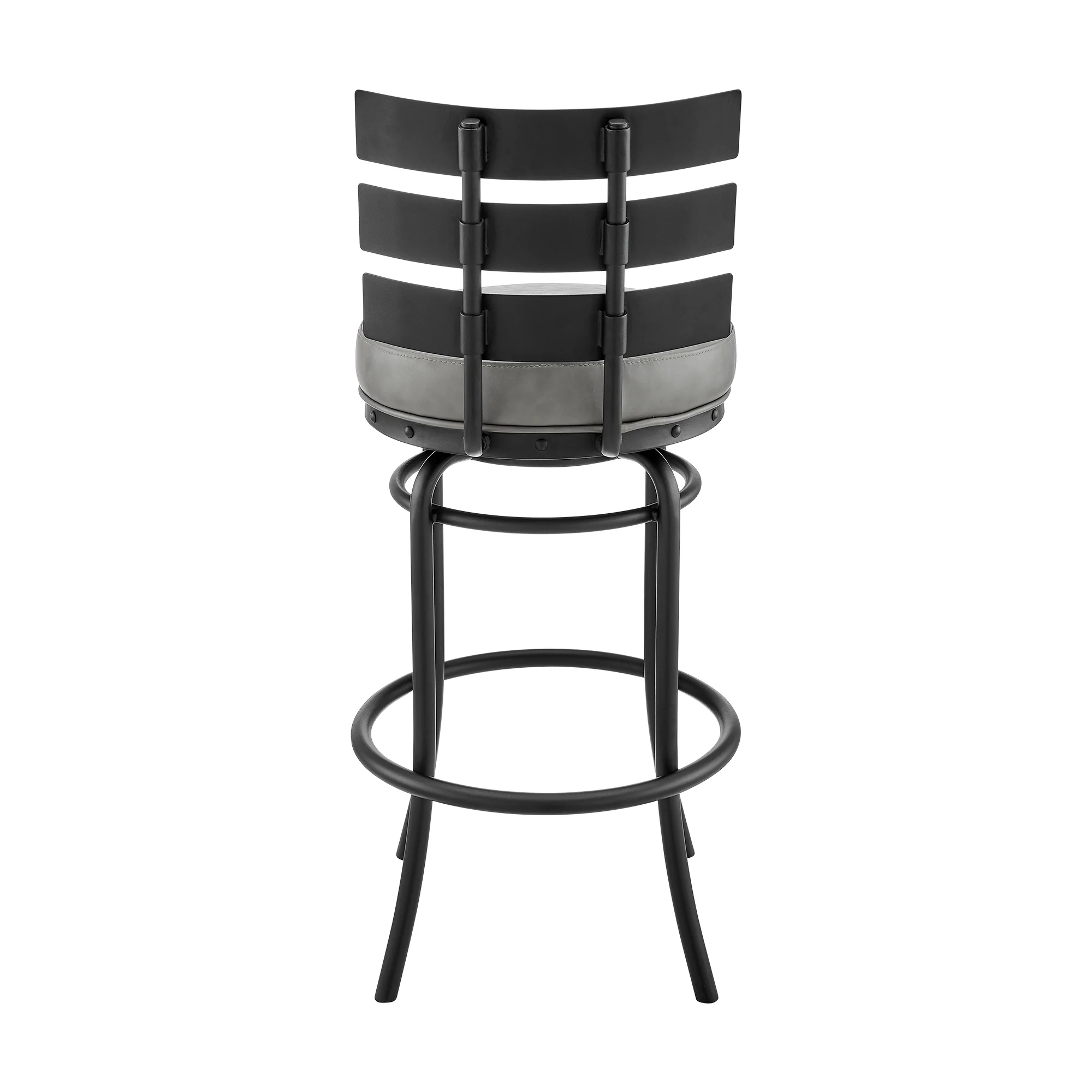 Natya Swivel Counter or Bar Stool in Black Finish with Grey Faux Leather By Armen Living - Image 6