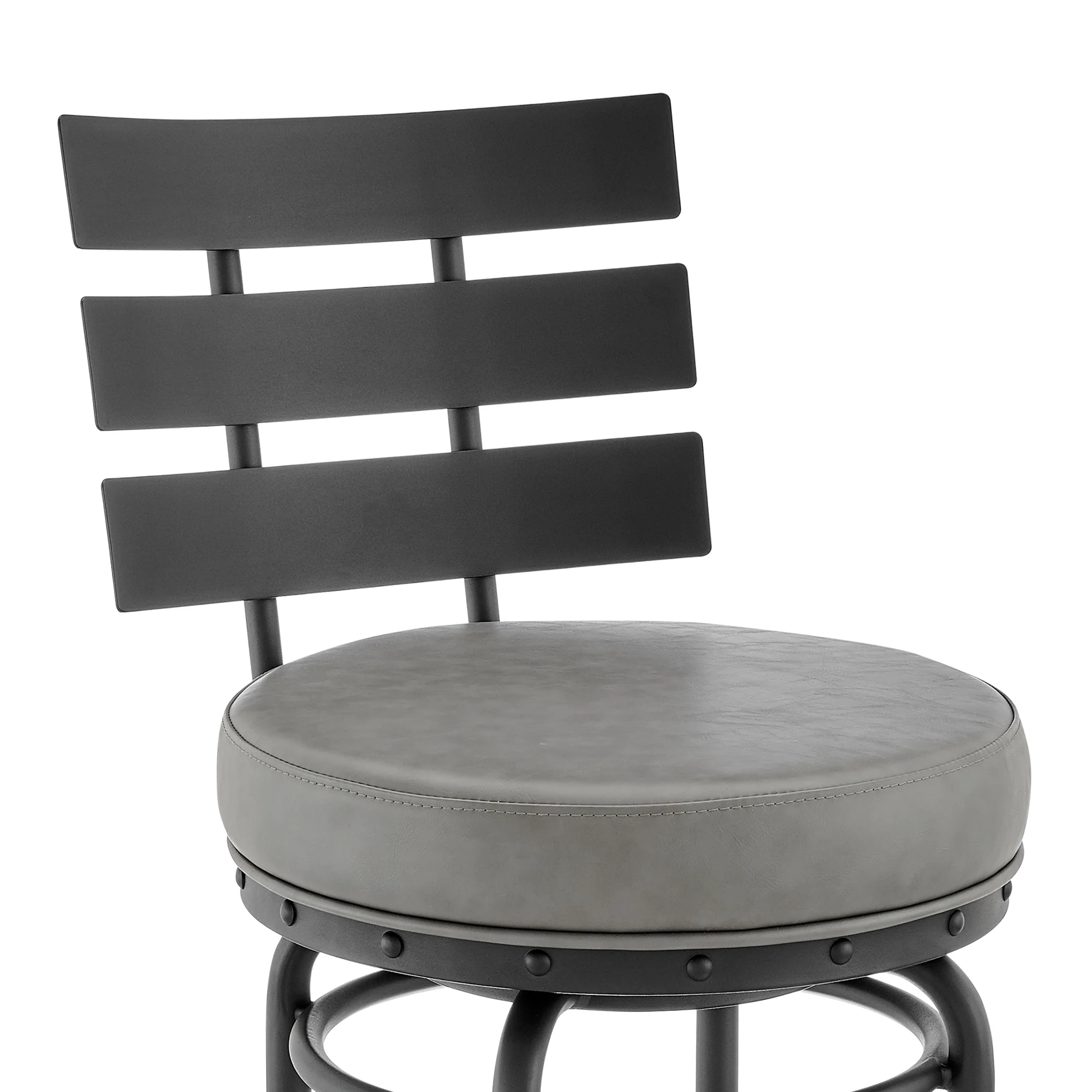 Natya Swivel Counter or Bar Stool in Black Finish with Grey Faux Leather By Armen Living - Image 7