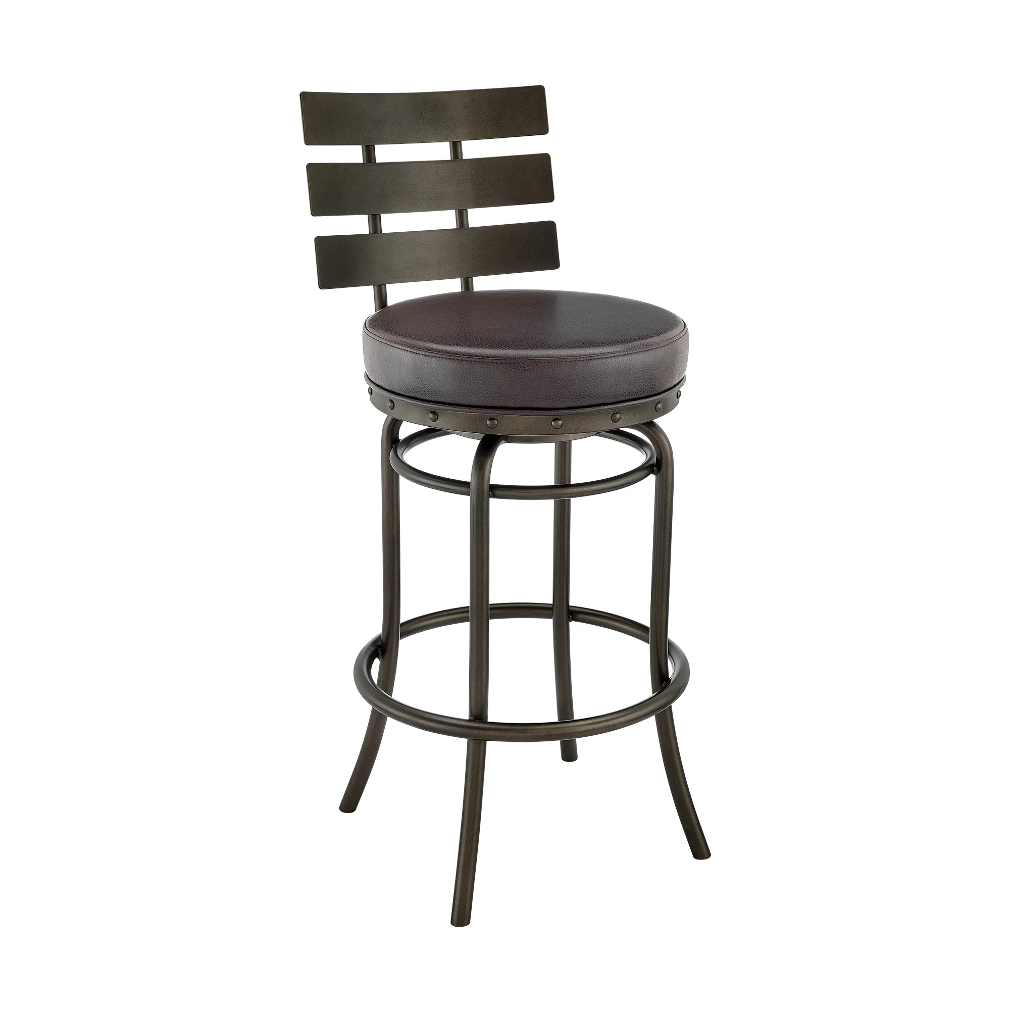 Natya Swivel Counter or Bar Stool in Mocha Finish with Brown Faux Leather By Armen Living - Image 2