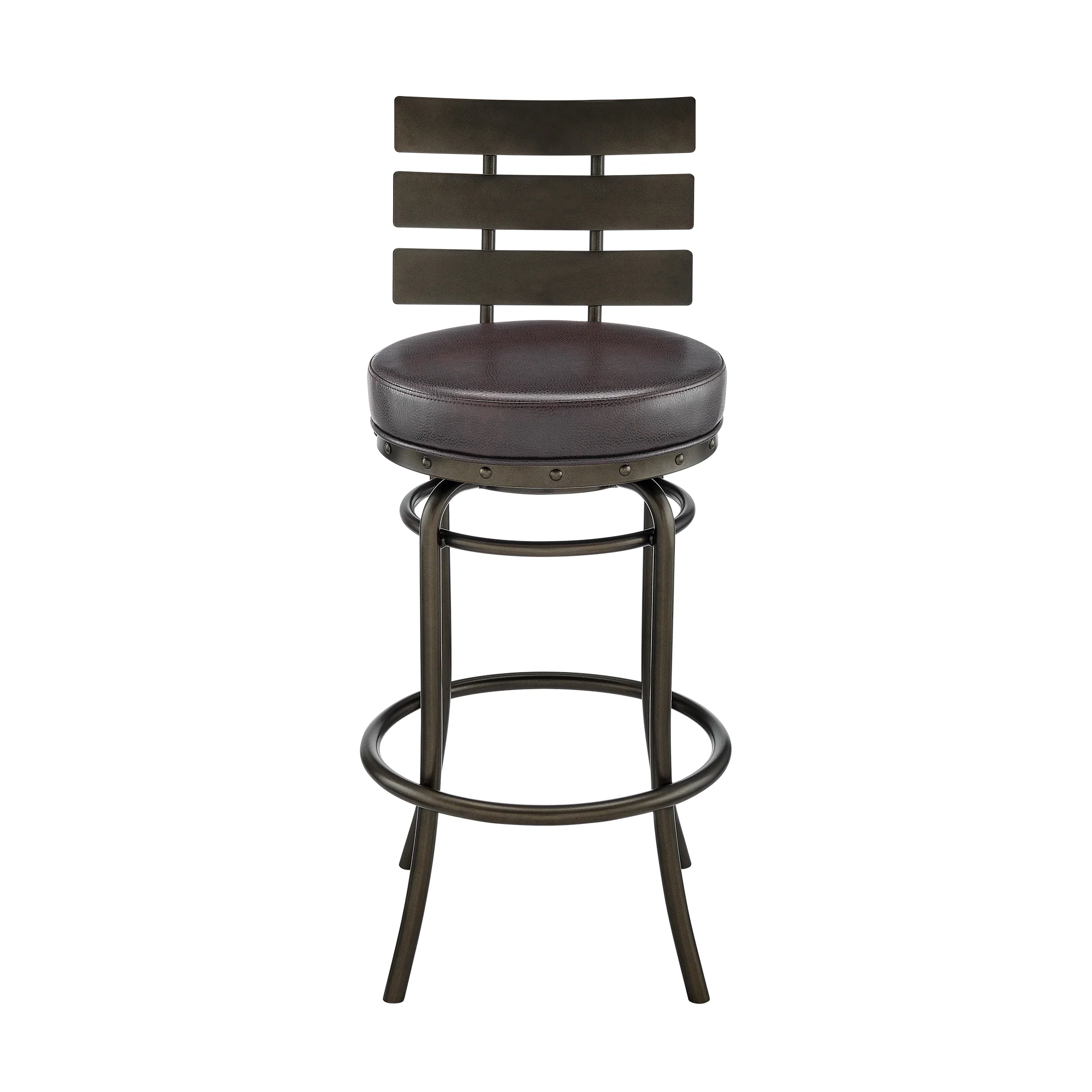 Natya Swivel Counter or Bar Stool in Mocha Finish with Brown Faux Leather By Armen Living - Image 3