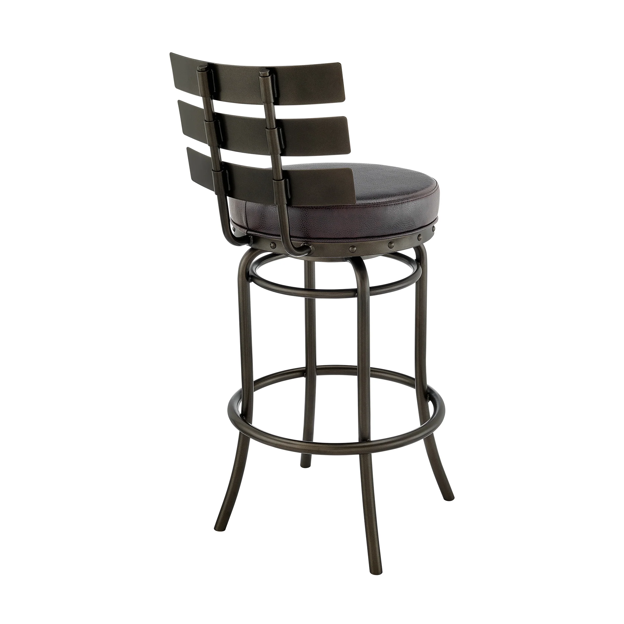 Natya Swivel Counter or Bar Stool in Mocha Finish with Brown Faux Leather By Armen Living - Image 5