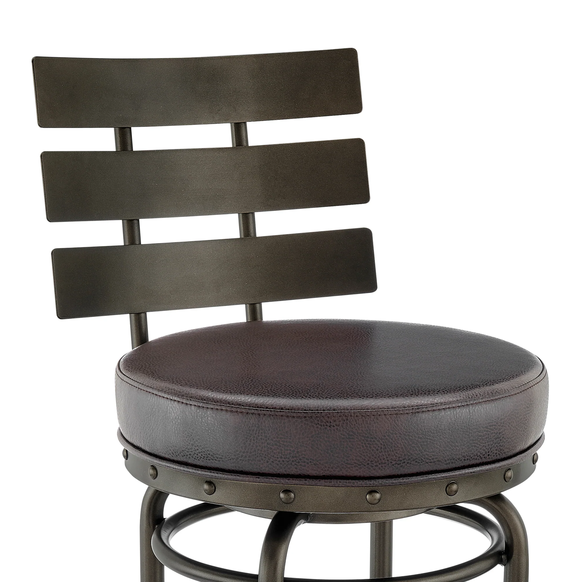 Natya Swivel Counter or Bar Stool in Mocha Finish with Brown Faux Leather By Armen Living - Image 7