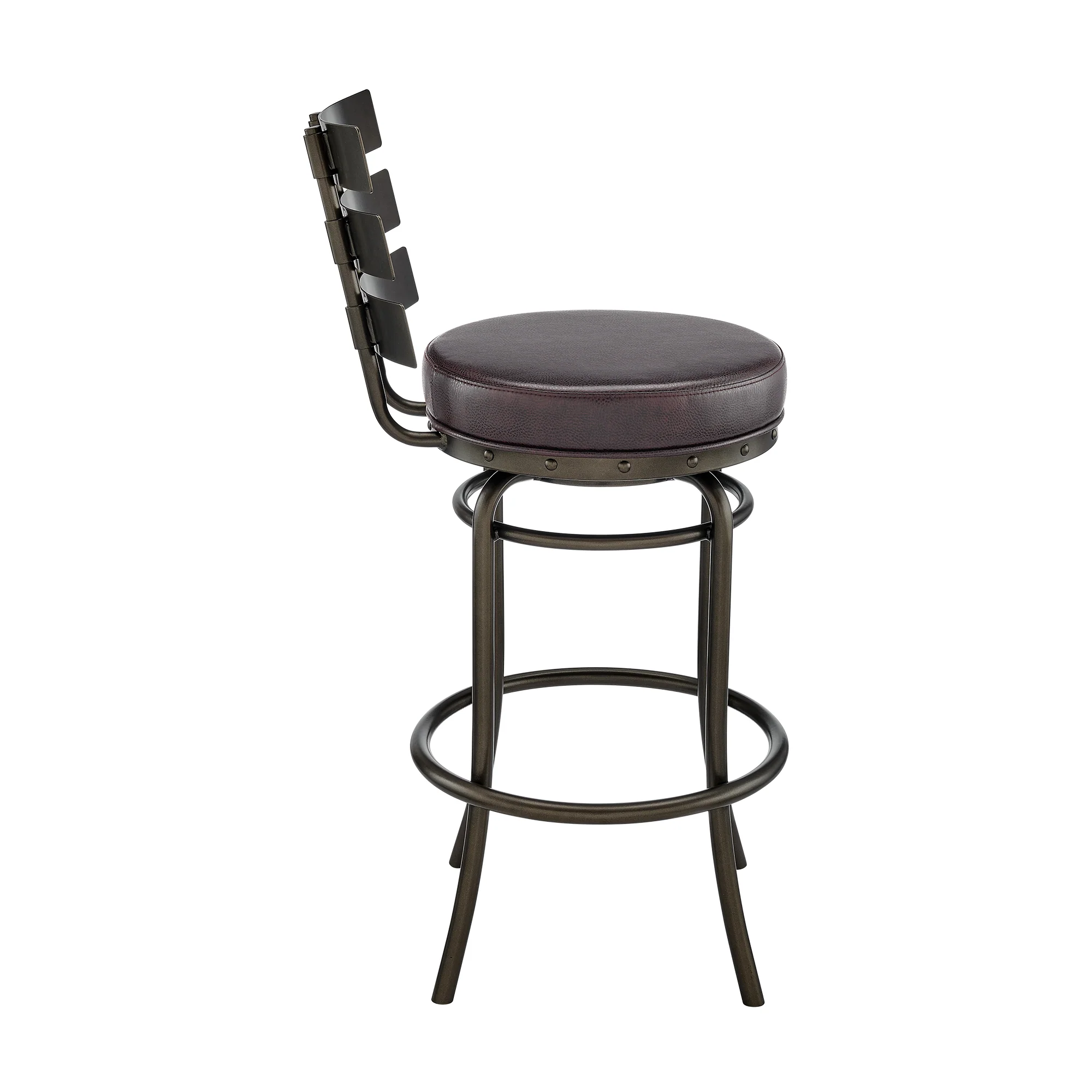 Natya Swivel Counter or Bar Stool in Mocha Finish with Brown Faux Leather By Armen Living - Image 4