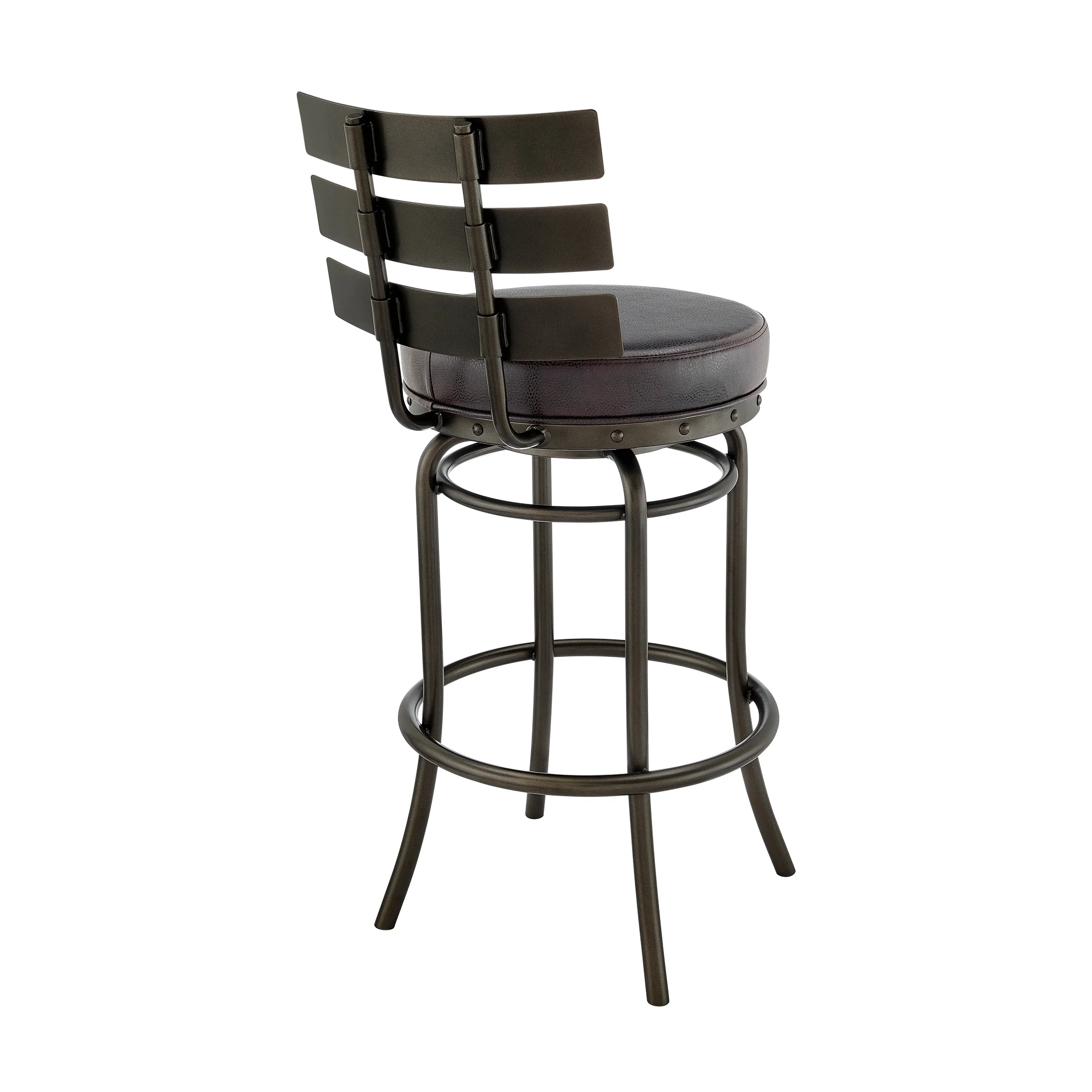 Natya Swivel Counter or Bar Stool in Mocha Finish with Brown Faux Leather By Armen Living - Image 5