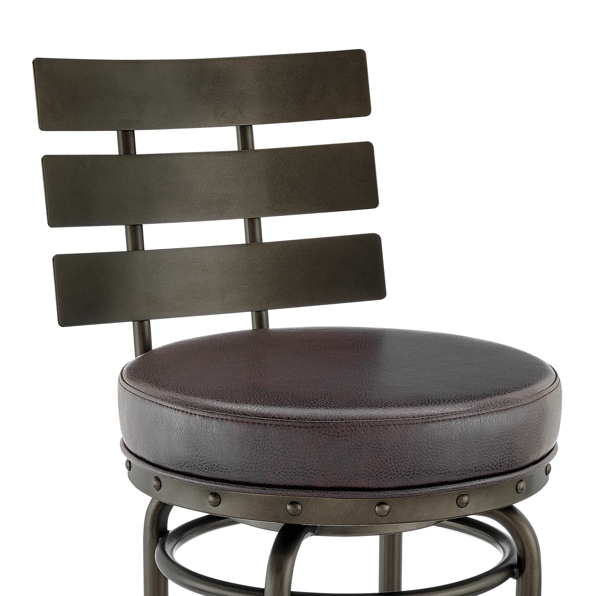 Natya Swivel Counter or Bar Stool in Mocha Finish with Brown Faux Leather By Armen Living - Image 7