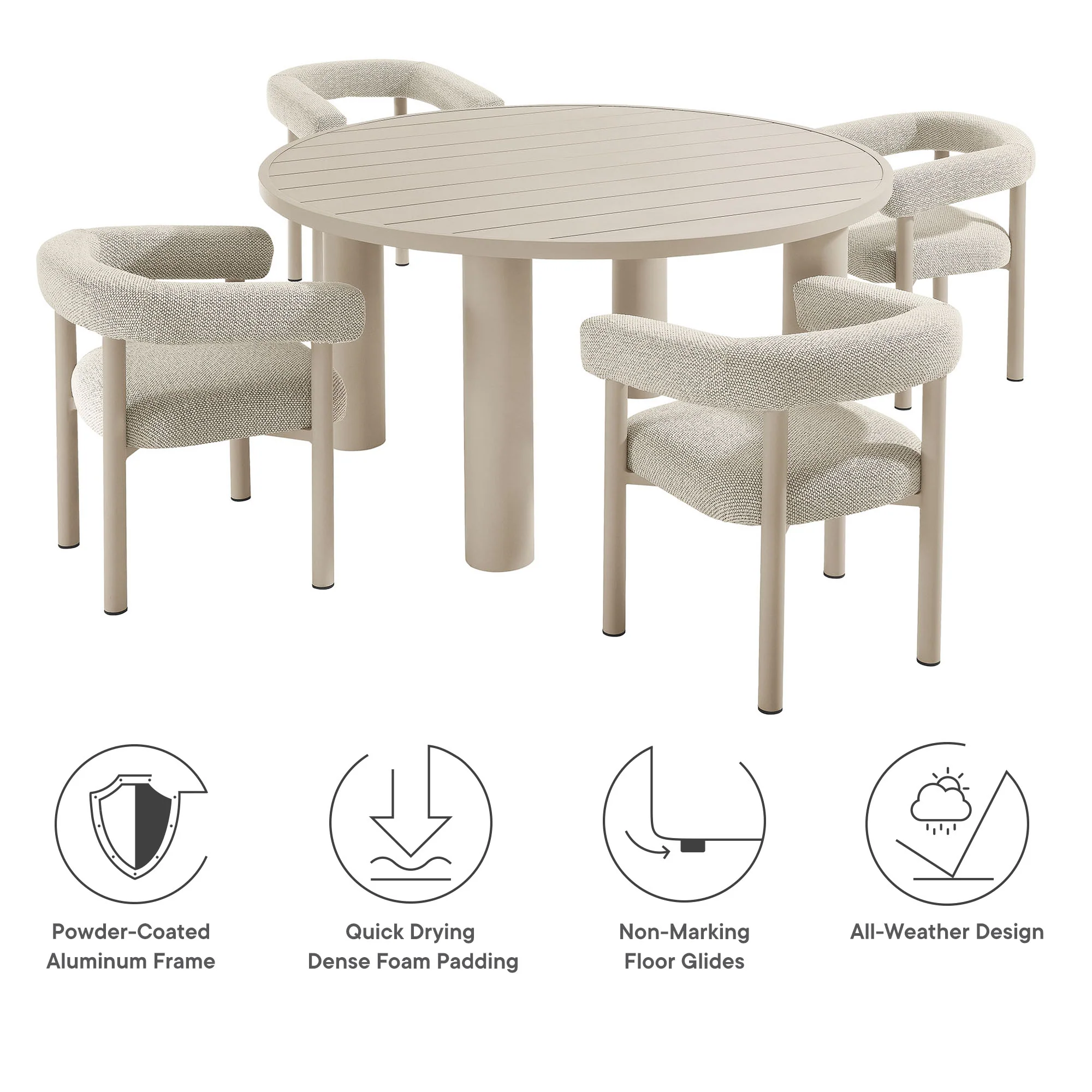 Nautica 5-Piece Round Outdoor Patio Aluminum Dining Table and Chairs Set by Modway - Image 12