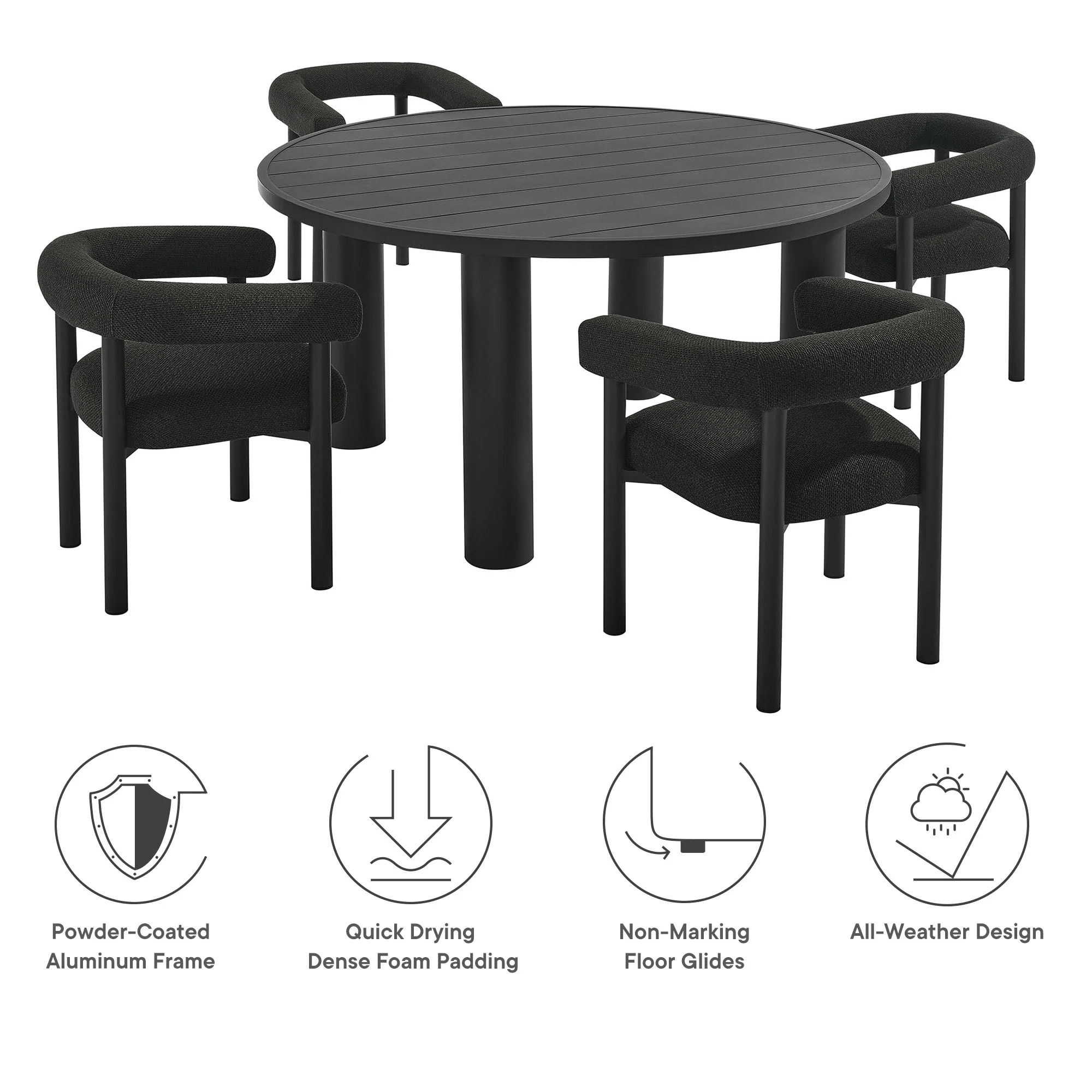 Nautica 5-Piece Round Outdoor Patio Aluminum Dining Table and Chairs Set by Modway - Image 4