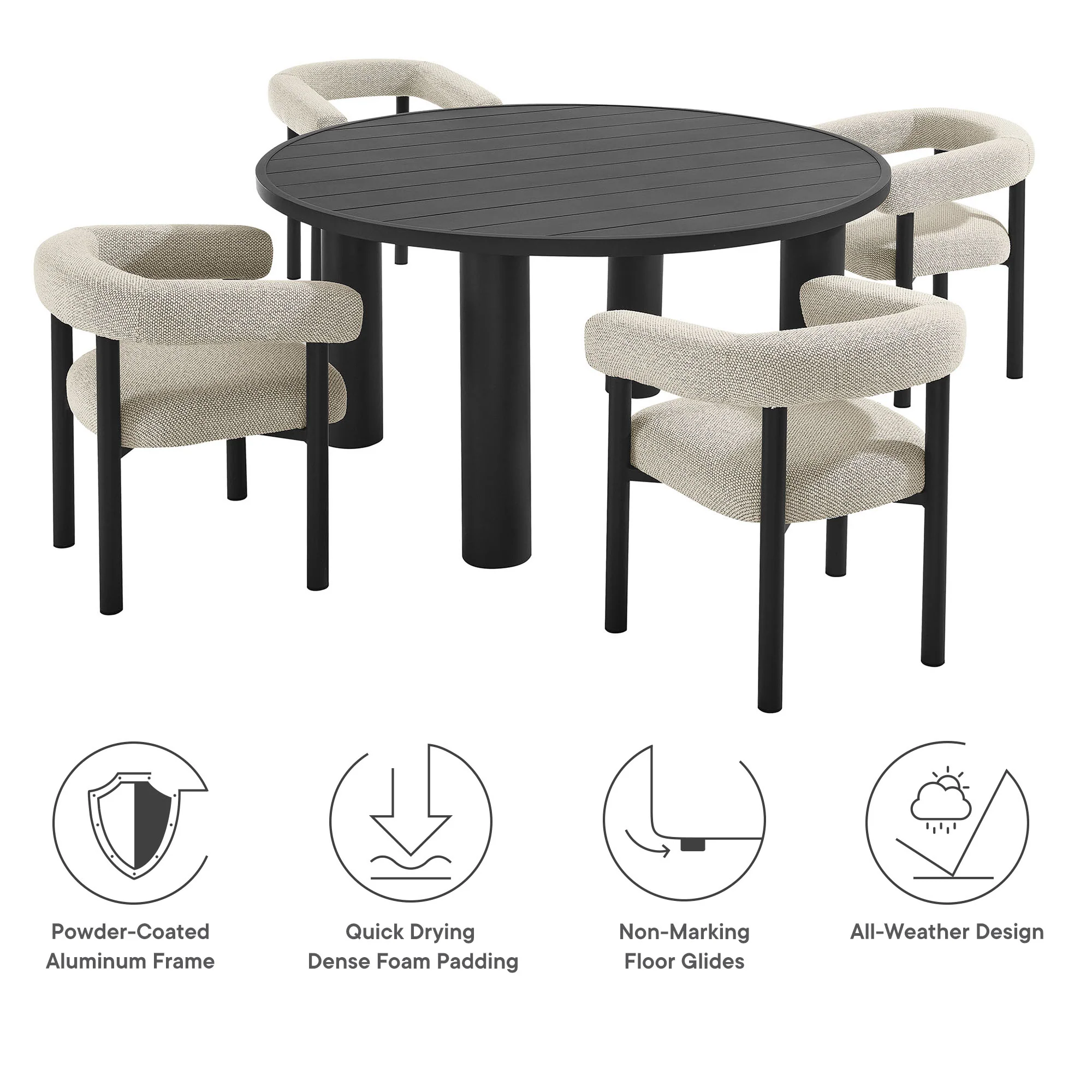 Nautica 5-Piece Round Outdoor Patio Aluminum Dining Table and Chairs Set by Modway - Image 8