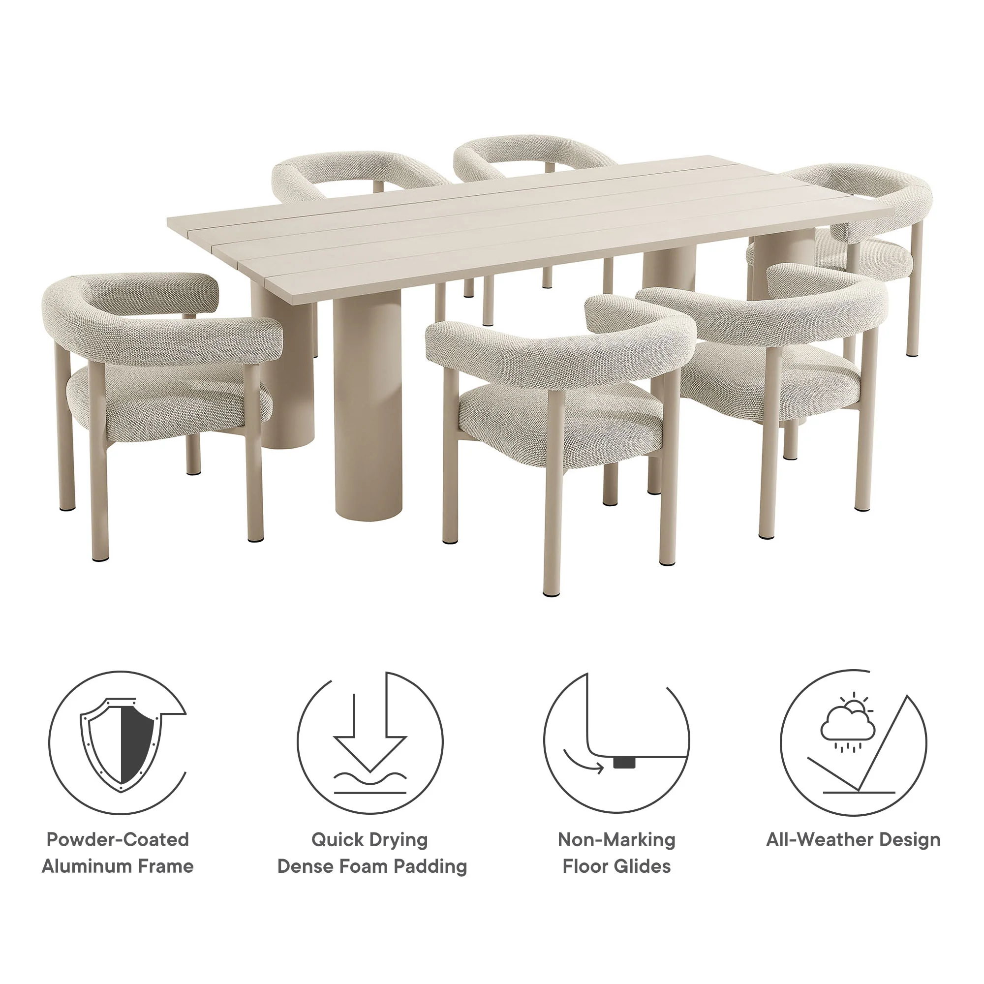 Nautica 7-Piece Rectangular Outdoor Patio Aluminum Dining Table and Chairs Set by Modway - Image 12
