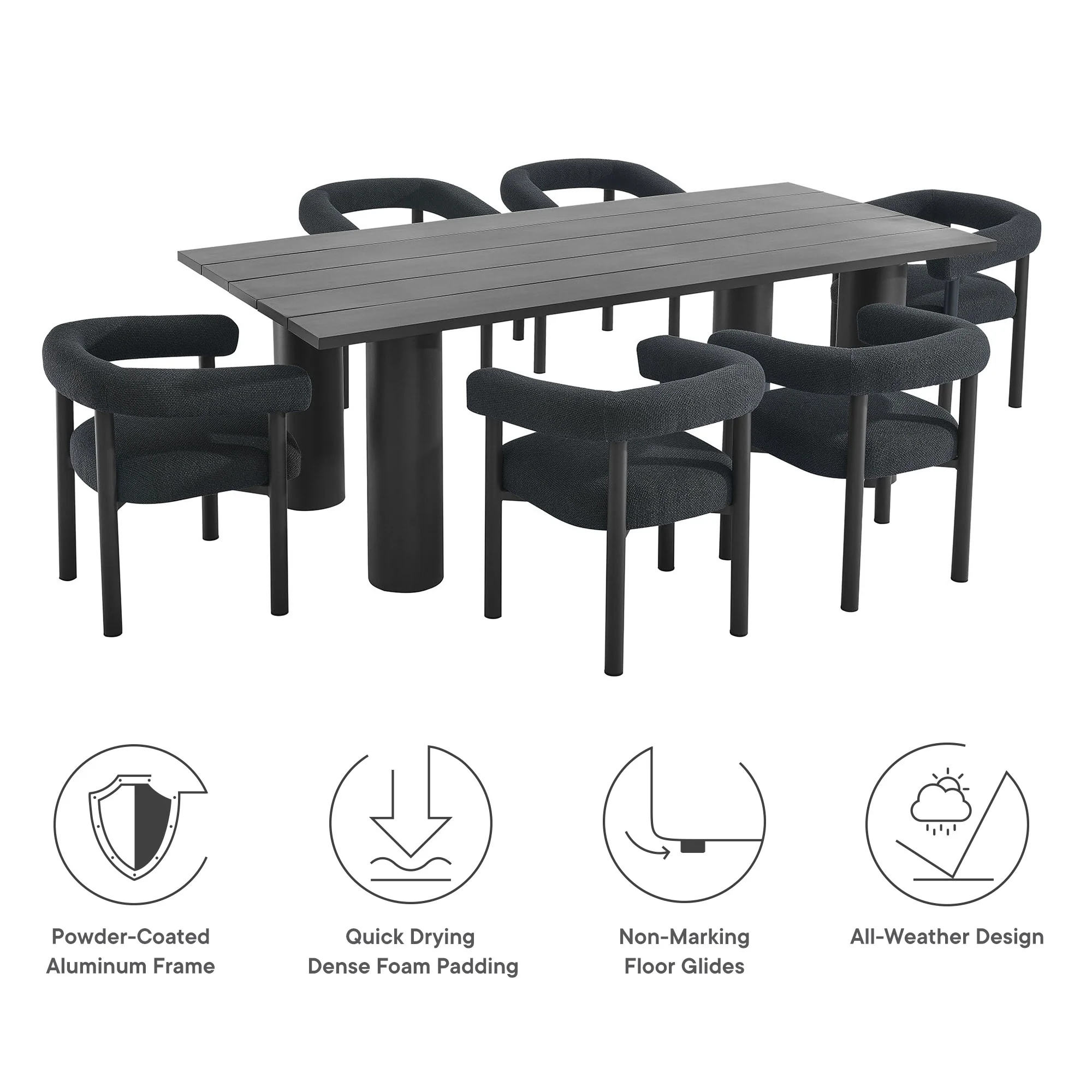 Nautica 7-Piece Rectangular Outdoor Patio Aluminum Dining Table and Chairs Set by Modway - Image 4