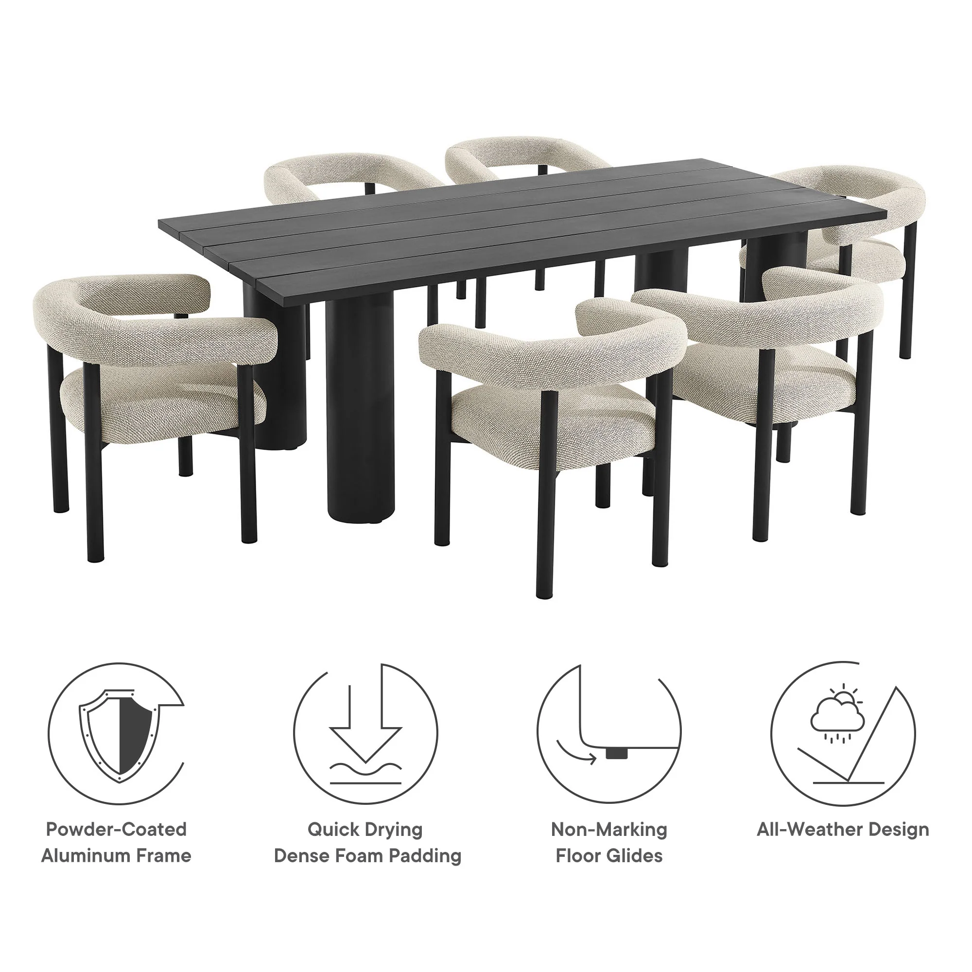 Nautica 7-Piece Rectangular Outdoor Patio Aluminum Dining Table and Chairs Set by Modway - Image 8