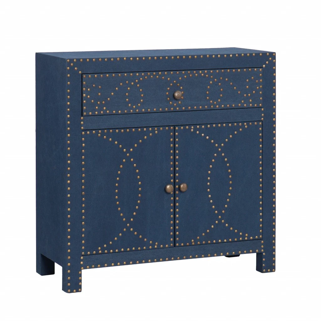 Navy And Brass Nailhead Accent Storage Cabinet By Homeroots - Image 3