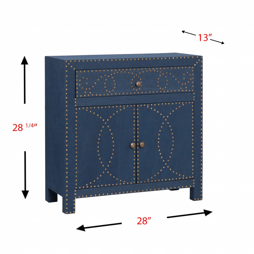Navy And Brass Nailhead Accent Storage Cabinet By Homeroots - Image 4
