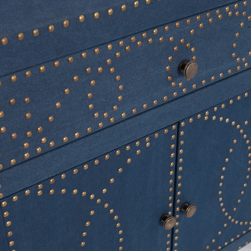 Navy And Brass Nailhead Accent Storage Cabinet By Homeroots - Image 5