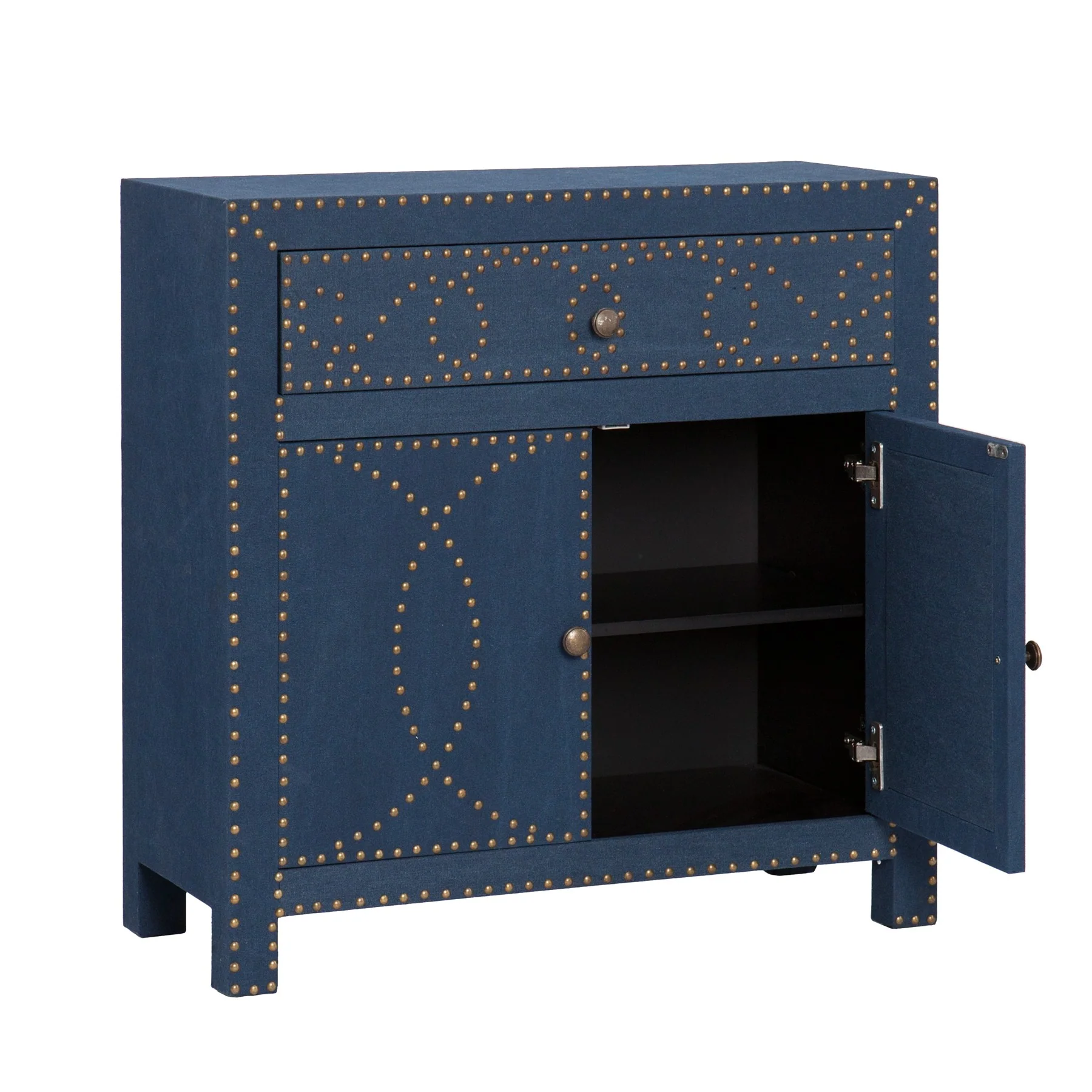Navy And Brass Nailhead Accent Storage Cabinet By Homeroots - Image 6