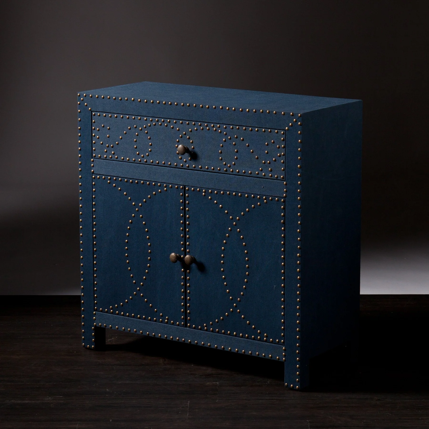 Navy And Brass Nailhead Accent Storage Cabinet By Homeroots - Image 7