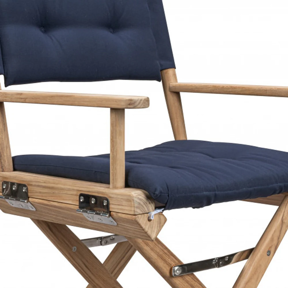 Navy Blue And Brown Solid Wood Director Chair With Navy Blue Cushion By Homeroots - Image 3