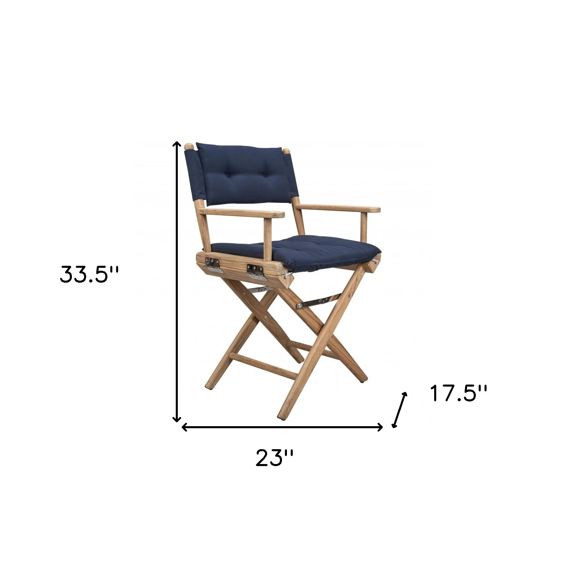 Navy Blue And Brown Solid Wood Director Chair With Navy Blue Cushion By Homeroots - Image 4