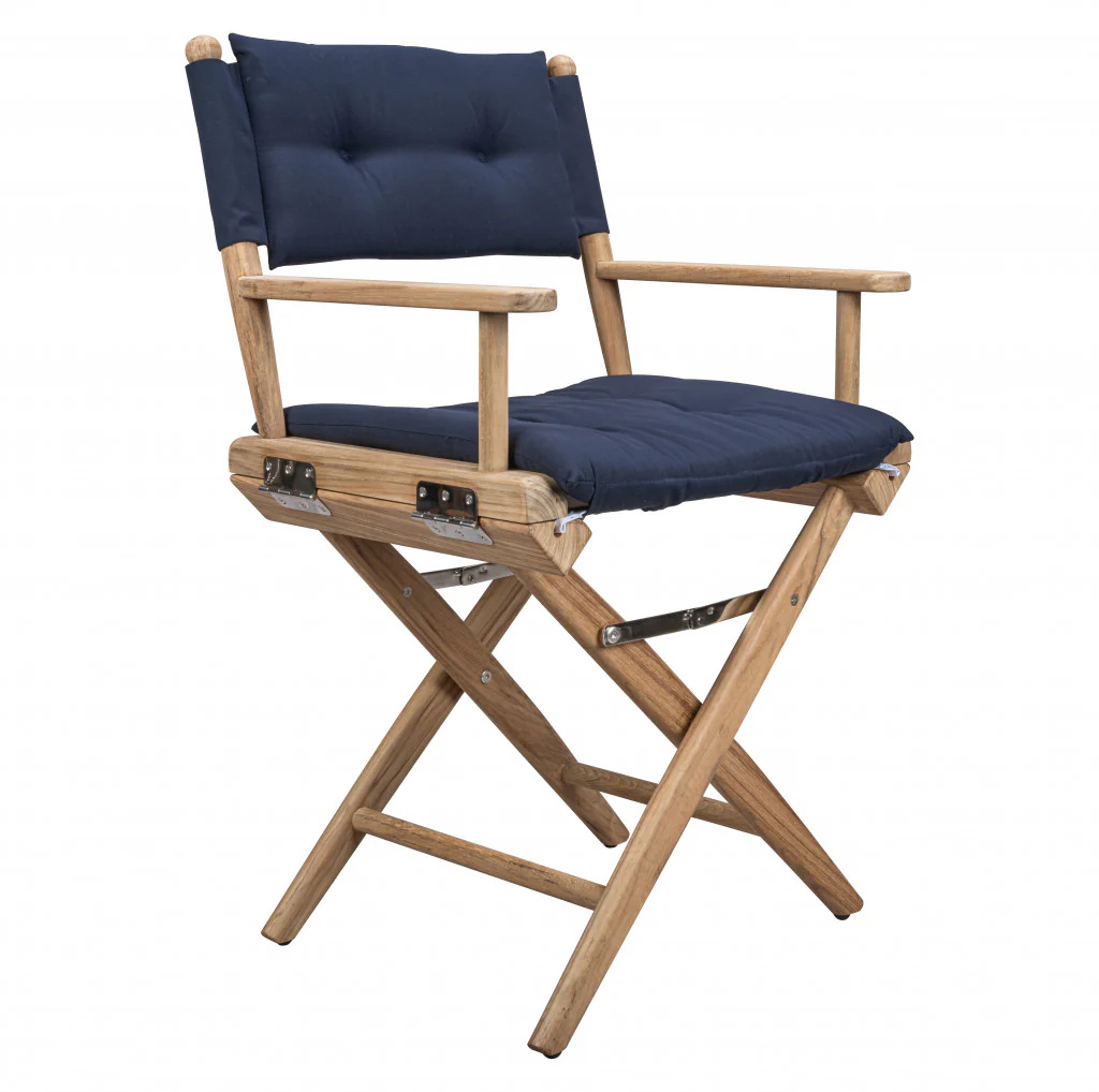 Navy Blue And Brown Solid Wood Director Chair With Navy Blue Cushion By Homeroots - Image 5