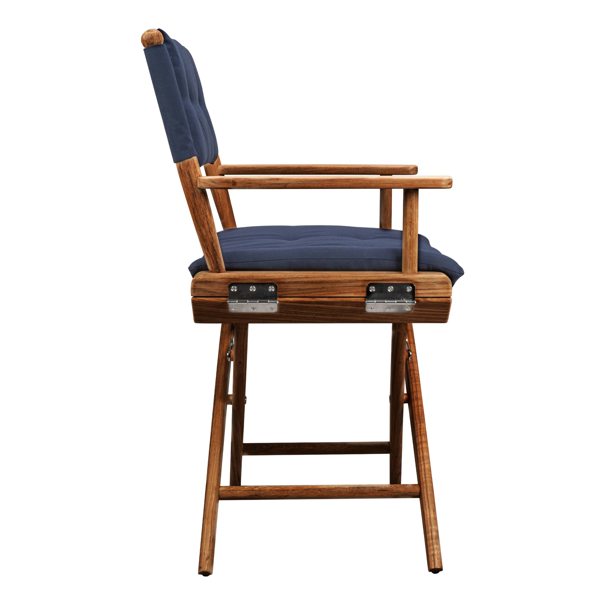 Navy Blue and Brown Solid Wood Indoor Outdoor Director Chair with Navy Blue Cushion By Homeroots - Image 3