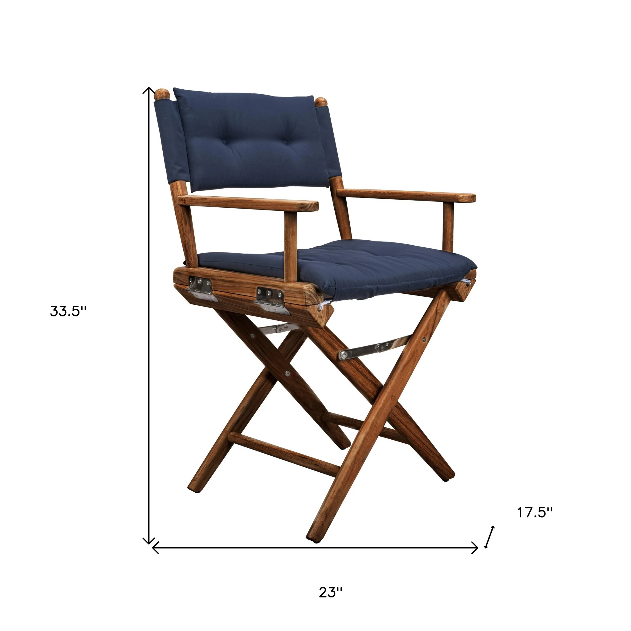 Navy Blue and Brown Solid Wood Indoor Outdoor Director Chair with Navy Blue Cushion By Homeroots - Image 5