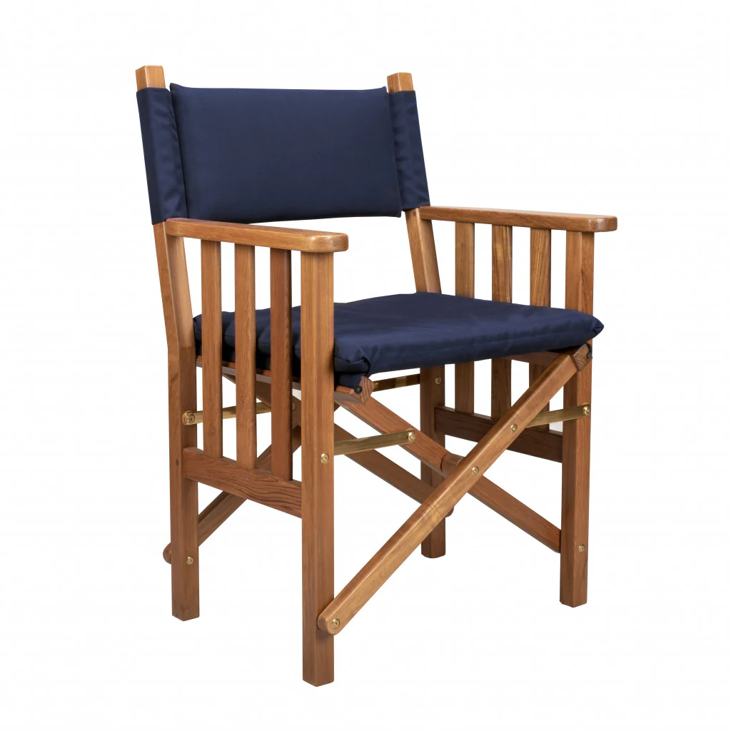 Navy Blue and Natural Wood Solid Wood Indoor Outdoor Director Chair with Navy Blue Cushion By Homeroots - Image 2