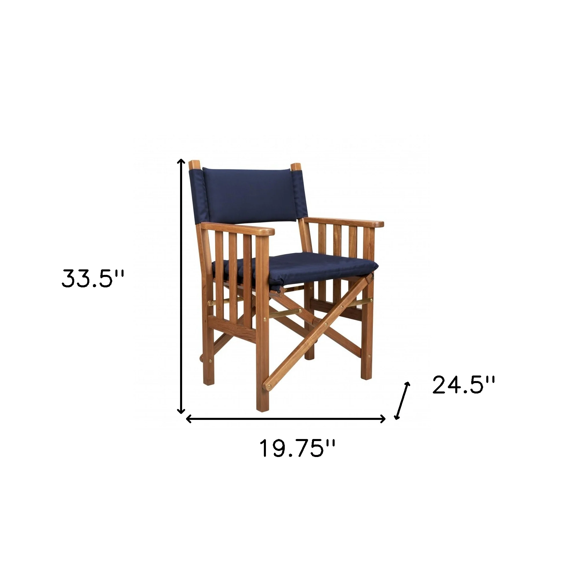 Navy Blue and Natural Wood Solid Wood Indoor Outdoor Director Chair with Navy Blue Cushion By Homeroots - Image 5
