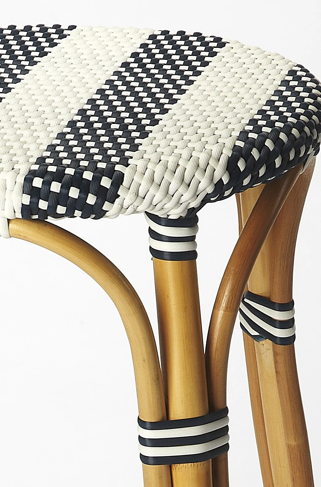 Navy Blue And White Rattan Bar Stool By Homeroots - Image 2