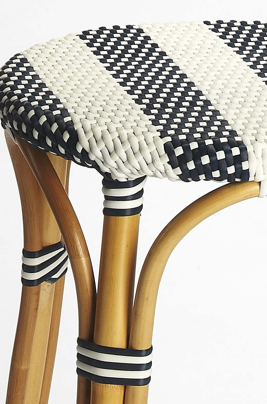 Navy Blue And White Rattan Bar Stool By Homeroots - Image 3