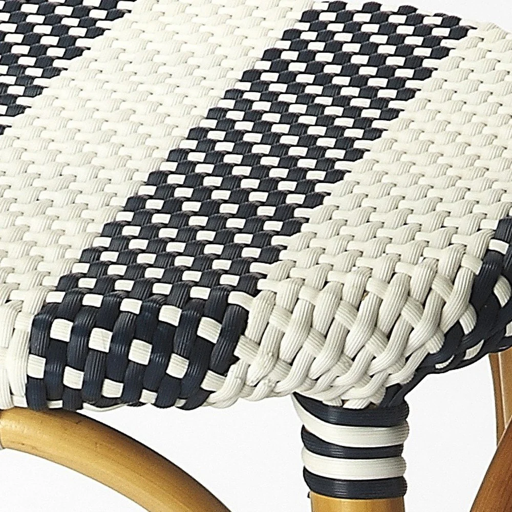 Navy Blue And White Rattan Bar Stool By Homeroots - Image 4