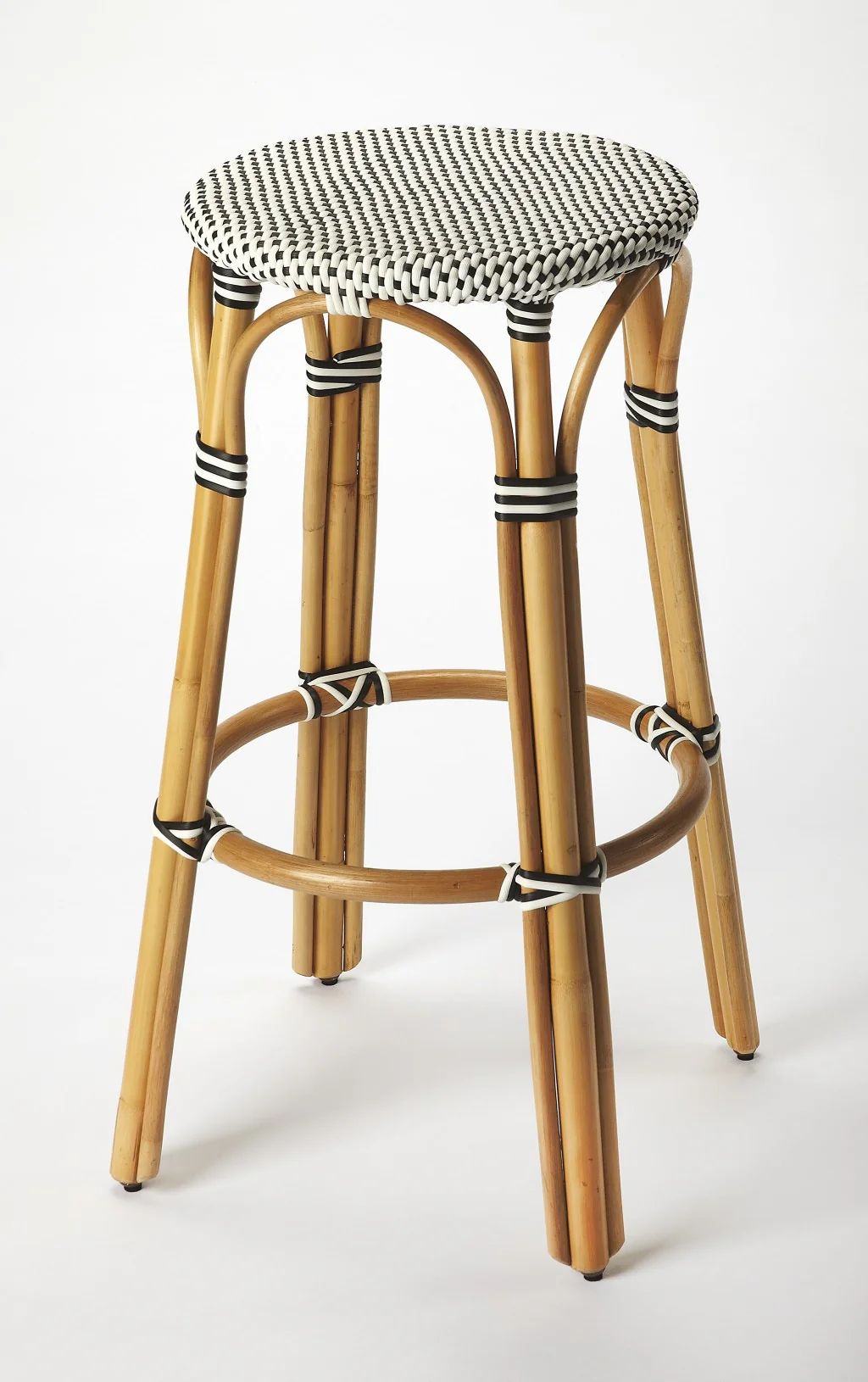 Navy Blue And White Rattan Bar Stool By Homeroots - Image 6