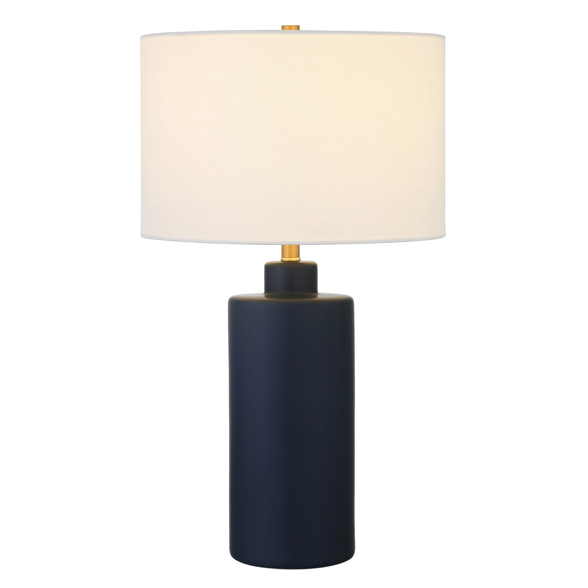 Navy Blue Ceramic Cylinder Table Lamp With White Drum Shade By Homeroots - Image 2