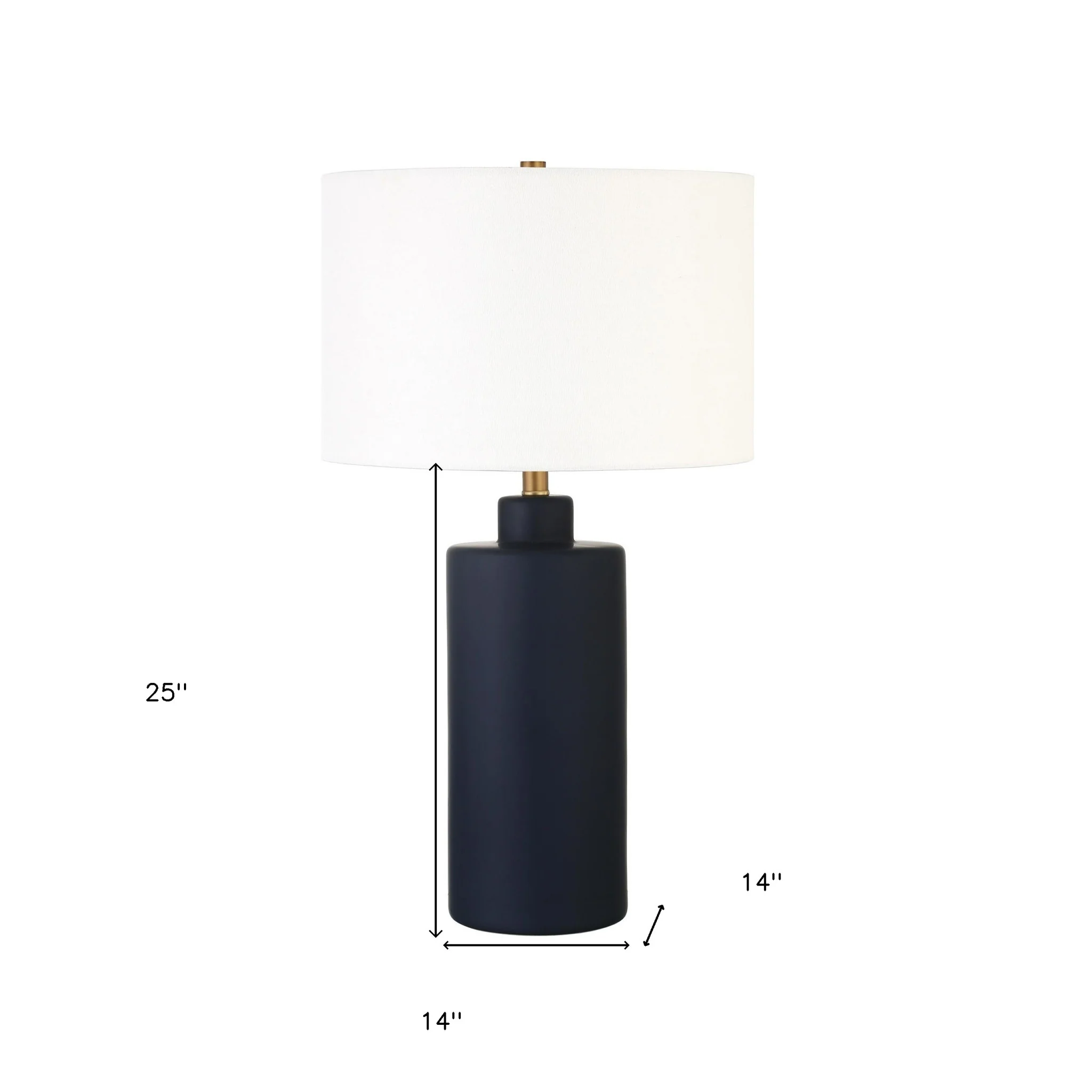 Navy Blue Ceramic Cylinder Table Lamp With White Drum Shade By Homeroots - Image 5