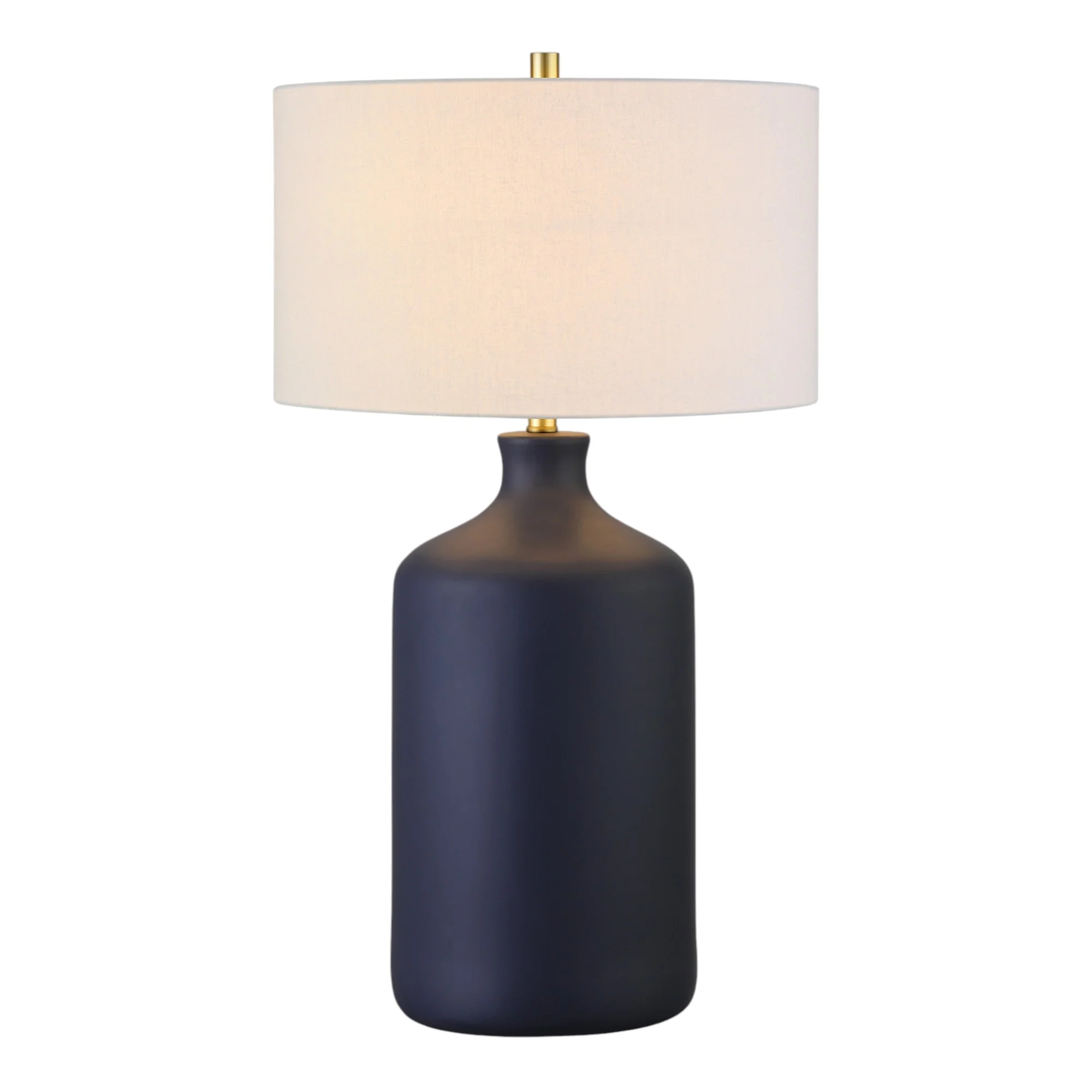 Navy Blue Ceramic Table Lamp With White Drum Shade By Homeroots - Image 2