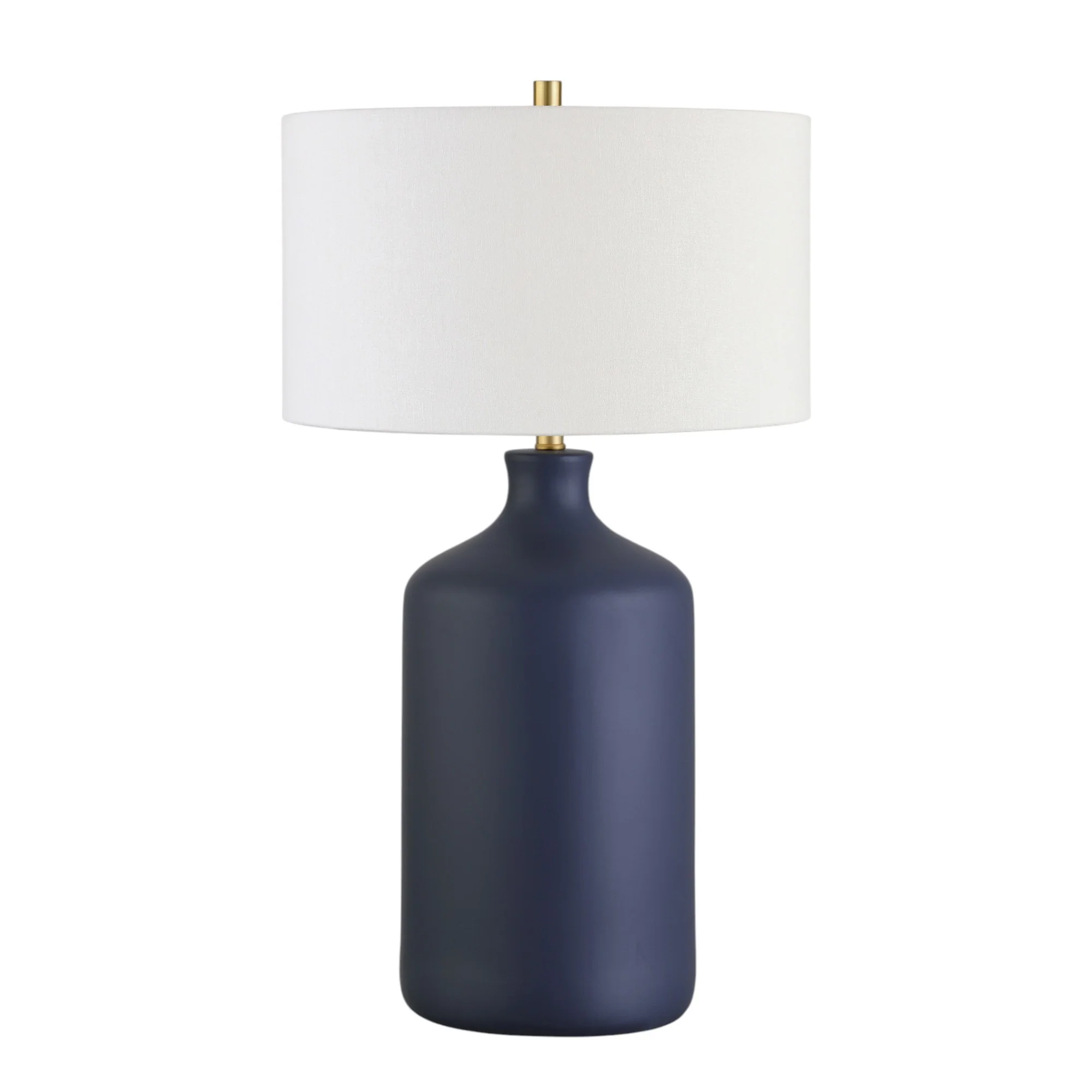 Navy Blue Ceramic Table Lamp With White Drum Shade By Homeroots - Image 3