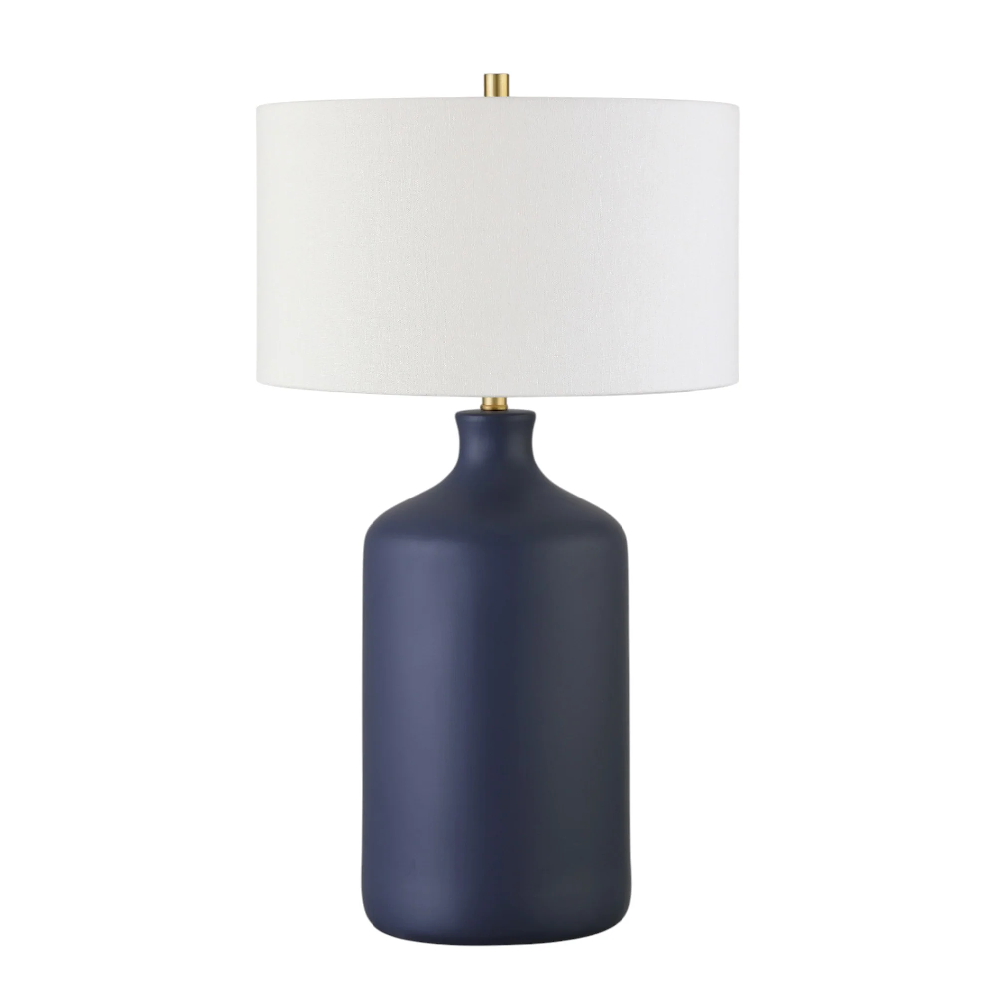 Navy Blue Ceramic Table Lamp With White Drum Shade By Homeroots - Image 7