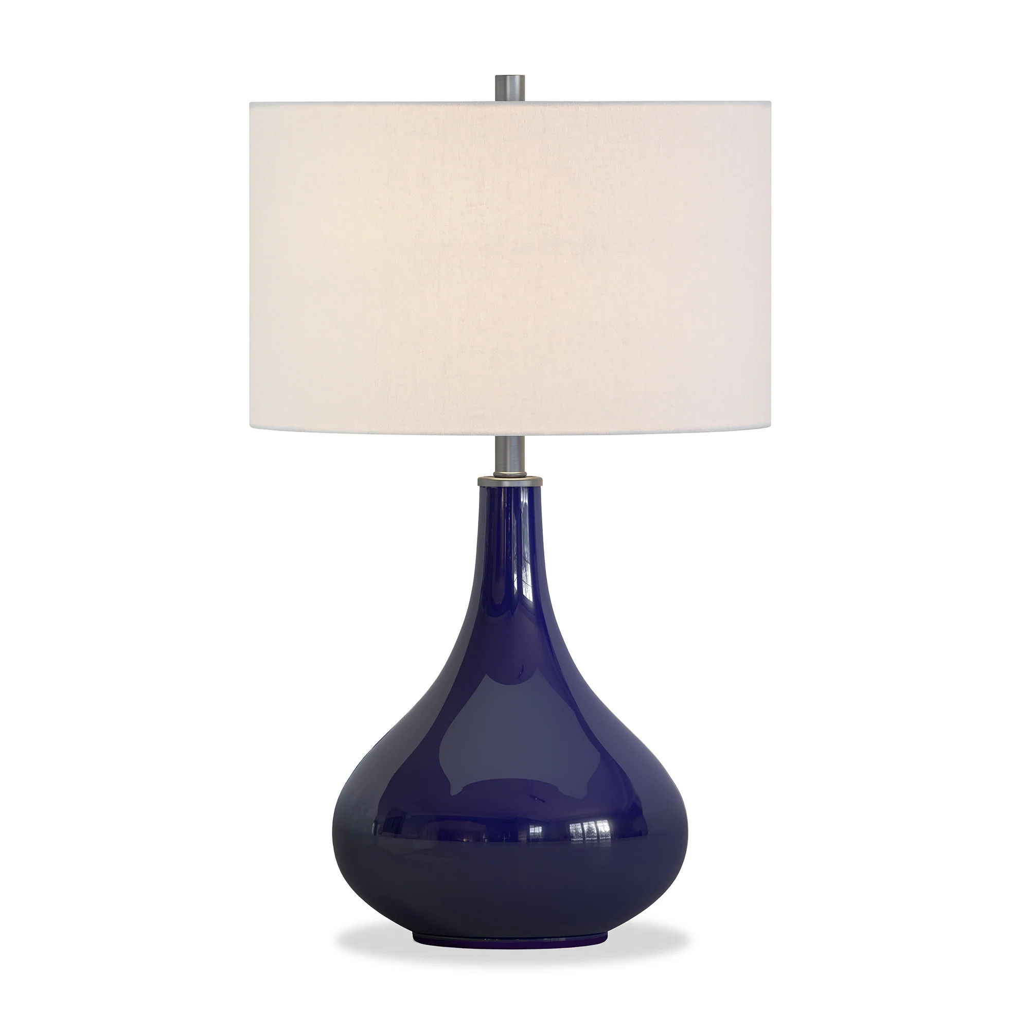 Navy Blue Glass Gourd Table Lamp With White Drum Shade By Homeroots - Image 2