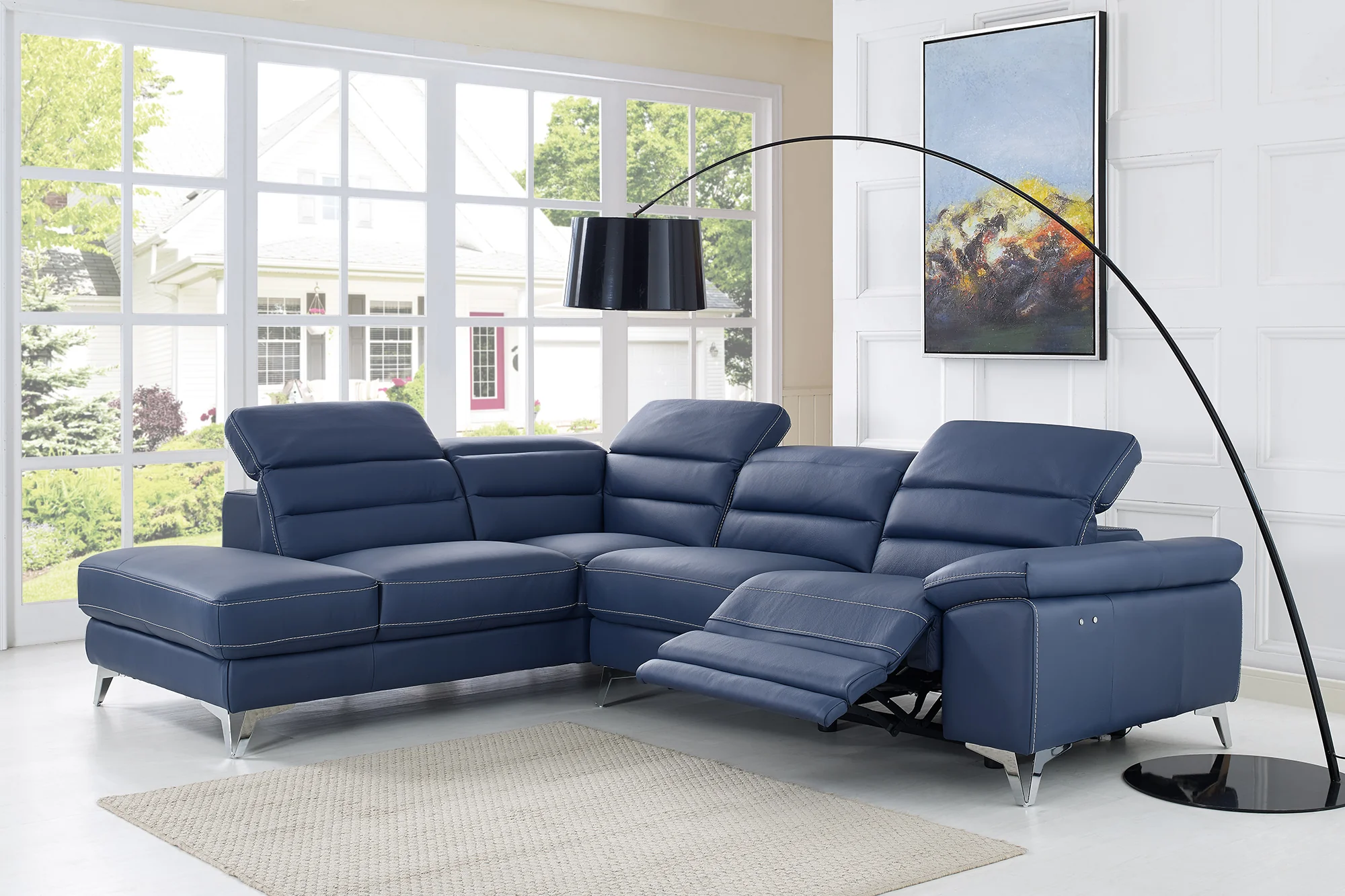 Navy Blue Leather Sectional By Homeroots - Image 2