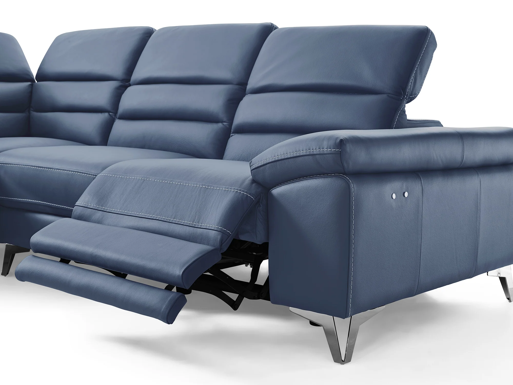 Navy Blue Leather Sectional By Homeroots - Image 3