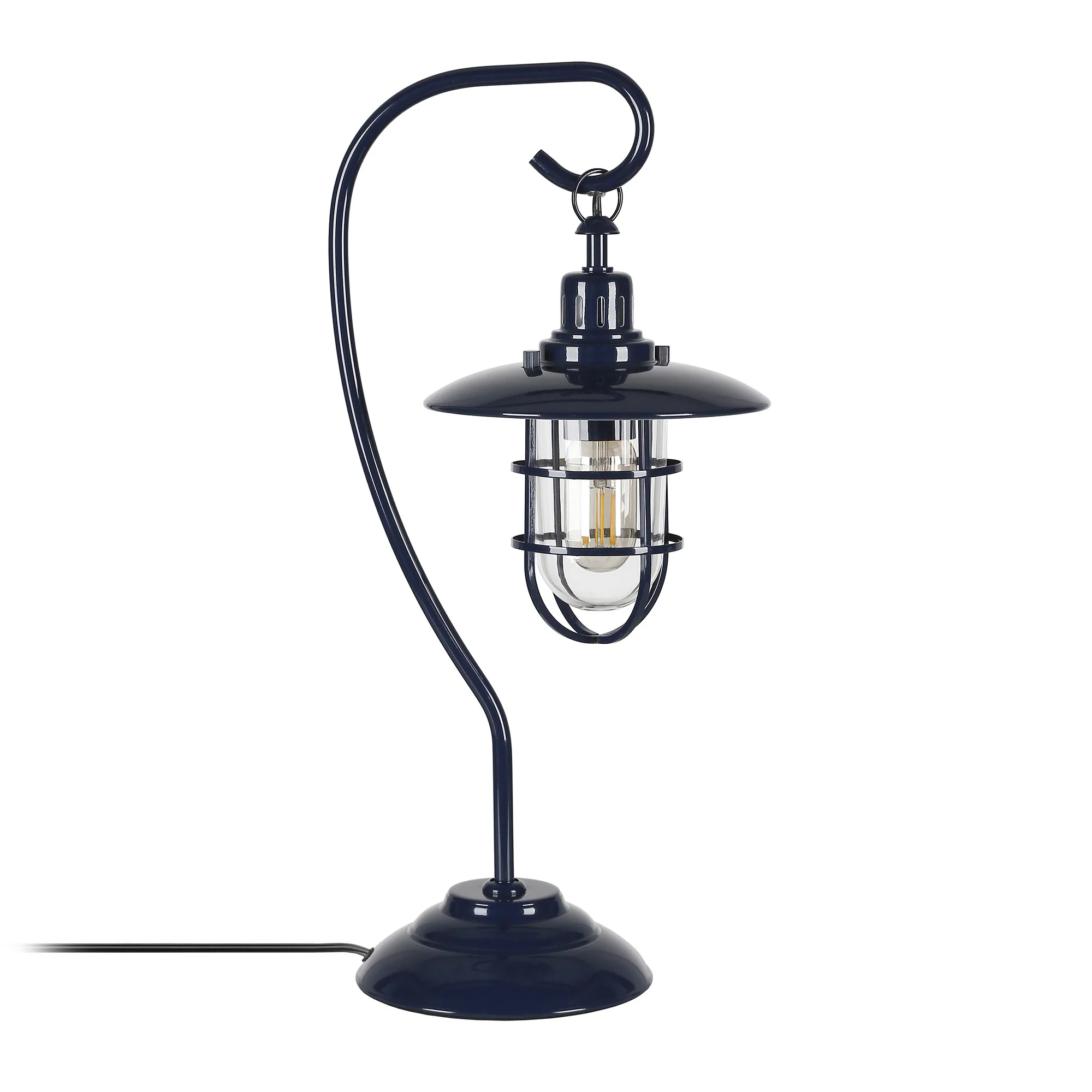 Navy Blue Metal Arched Table Lamp With Navy Blue Cage Shade By Homeroots - Image 3