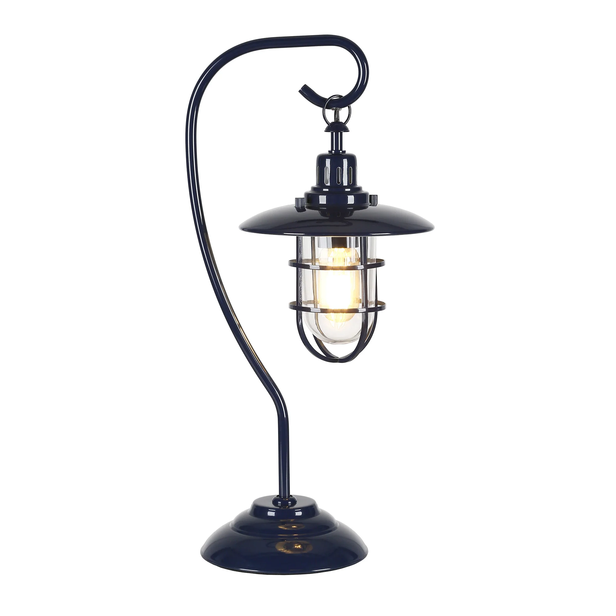 Navy Blue Metal Arched Table Lamp With Navy Blue Cage Shade By Homeroots - Image 4