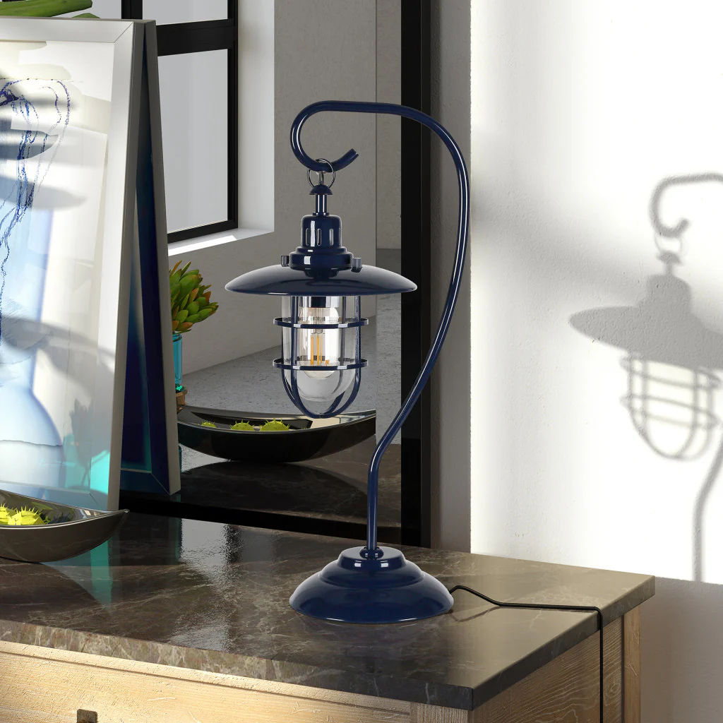 Navy Blue Metal Arched Table Lamp With Navy Blue Cage Shade By Homeroots - Image 7
