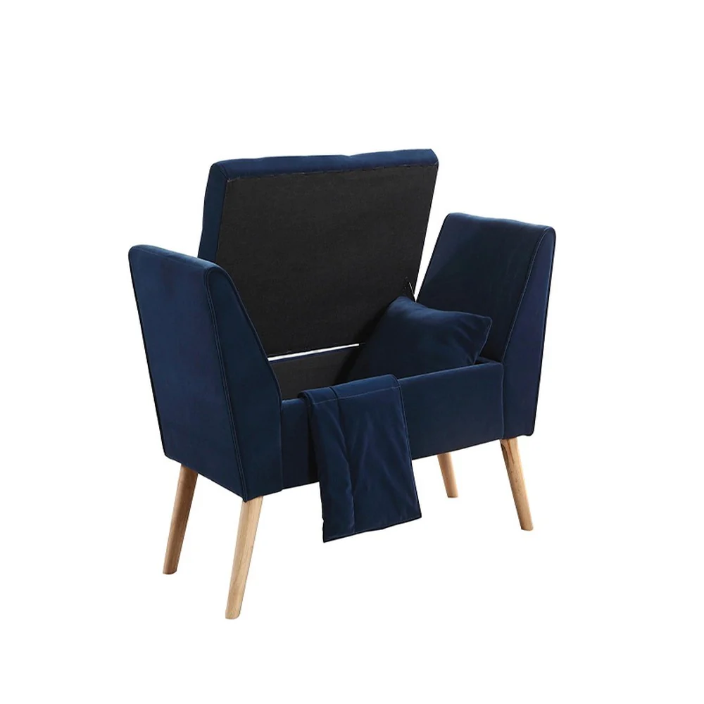 Navy Blue Modern Flair Storage Bench with Pillow and Blanket By Homeroots - Image 2
