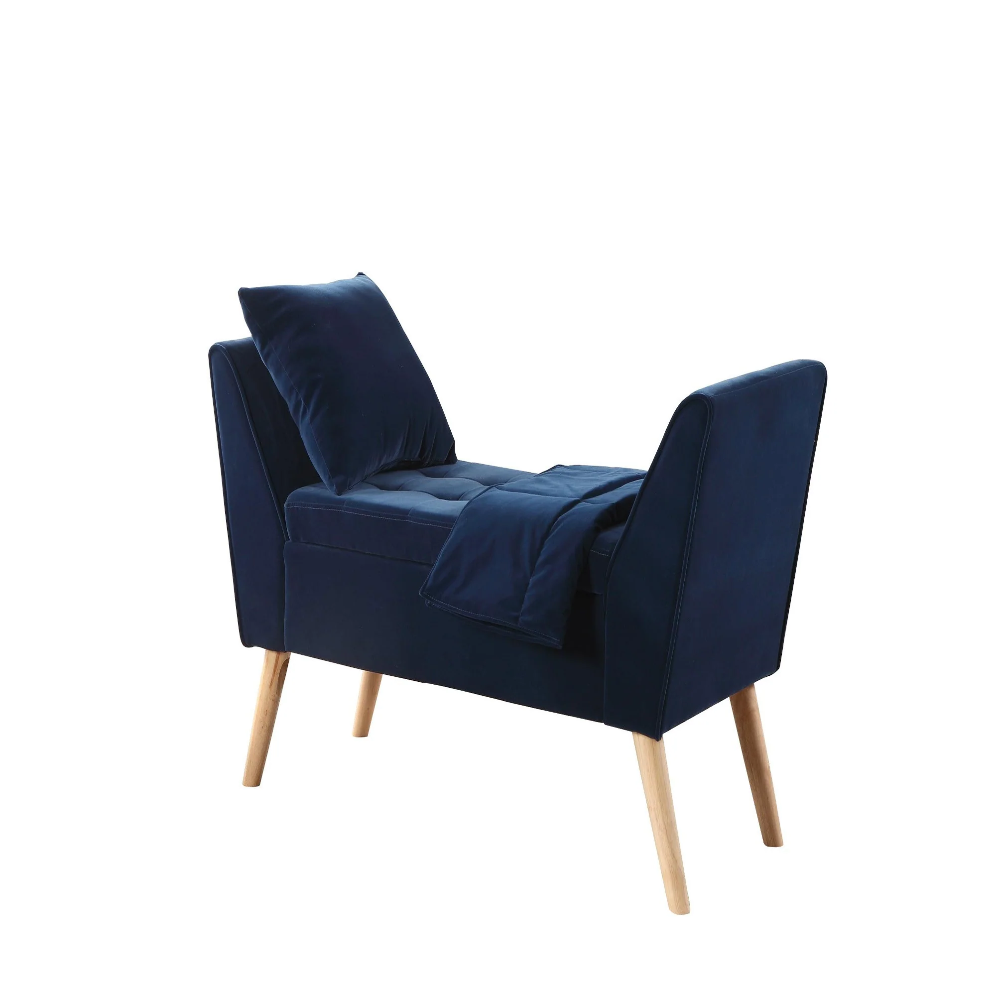 Navy Blue Modern Flair Storage Bench with Pillow and Blanket By Homeroots - Image 3