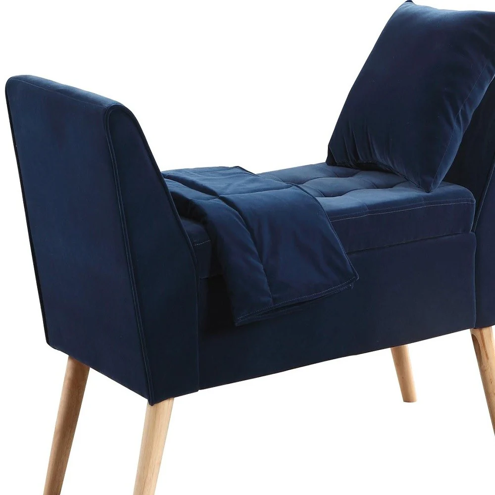 Navy Blue Modern Flair Storage Bench with Pillow and Blanket By Homeroots - Image 7