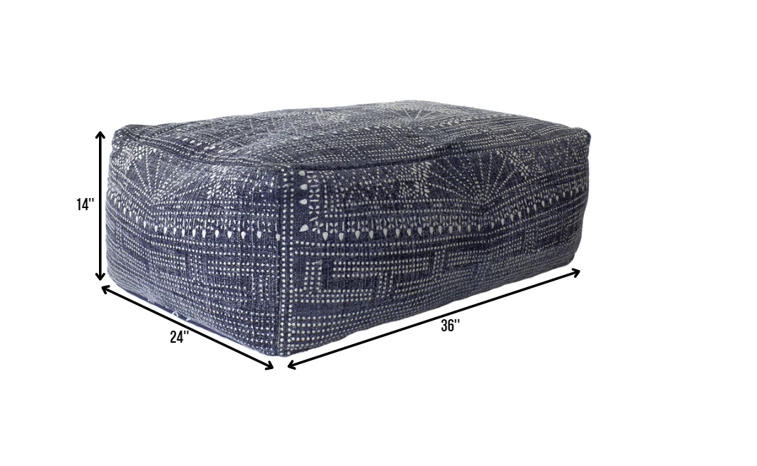 Navy Blue Patterned Rectangle Pouf By Homeroots - Image 2