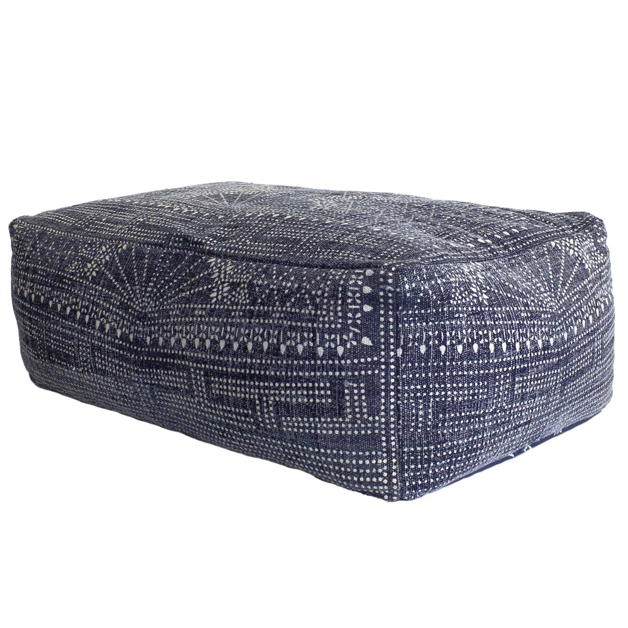 Navy Blue Patterned Rectangle Pouf By Homeroots - Image 3