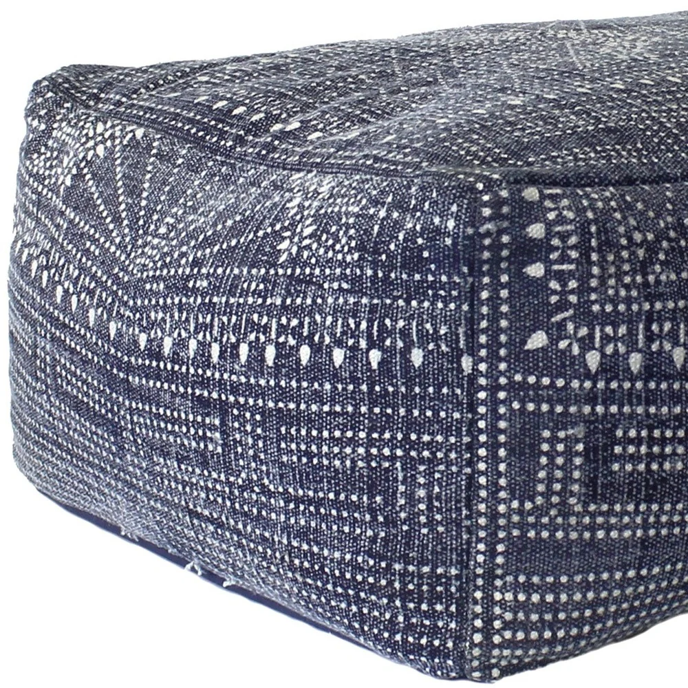 Navy Blue Patterned Rectangle Pouf By Homeroots - Image 4